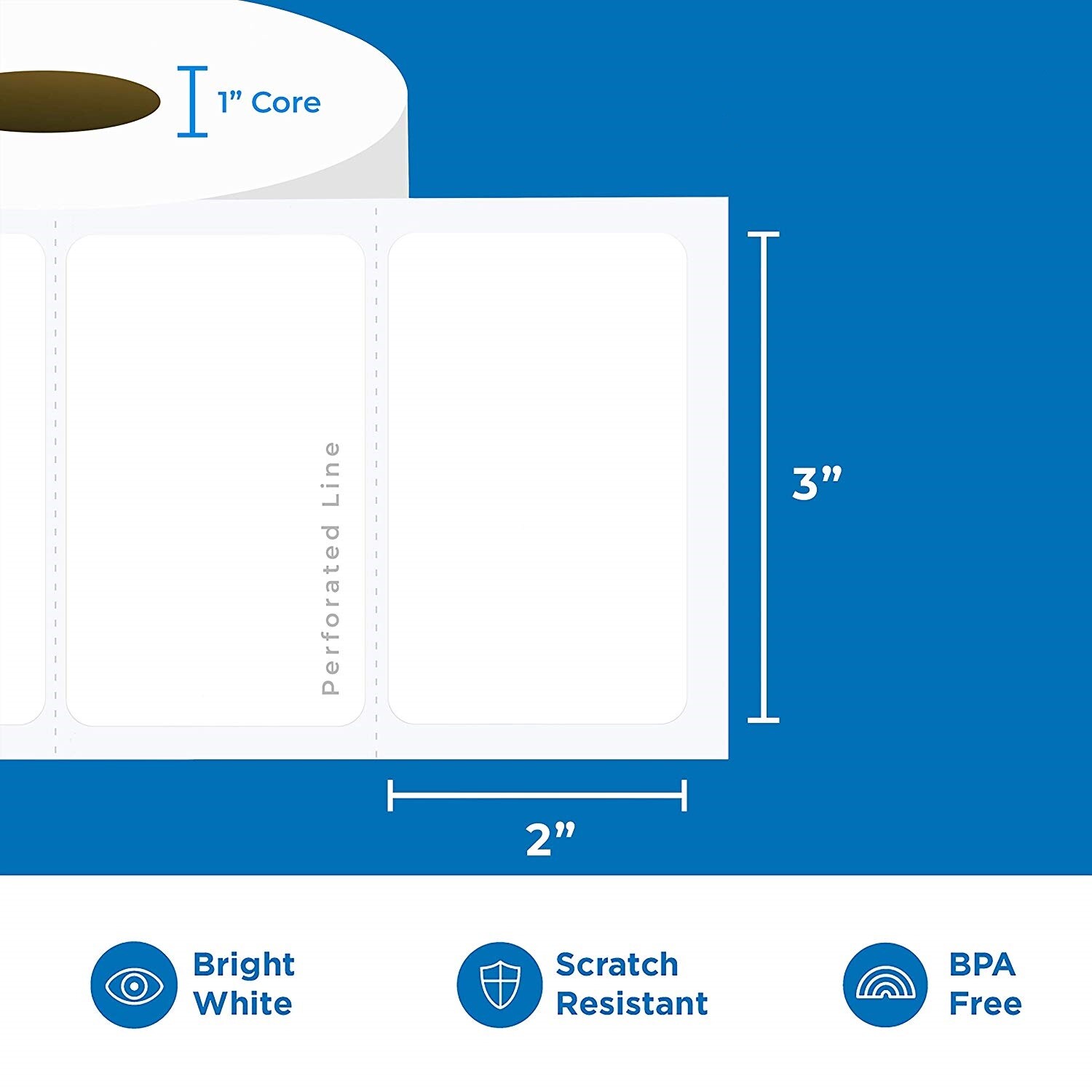 6 Rolls 750 Labels Per Roll 3″x2″ Direct Thermal Labels for Zebra Rollo Printers