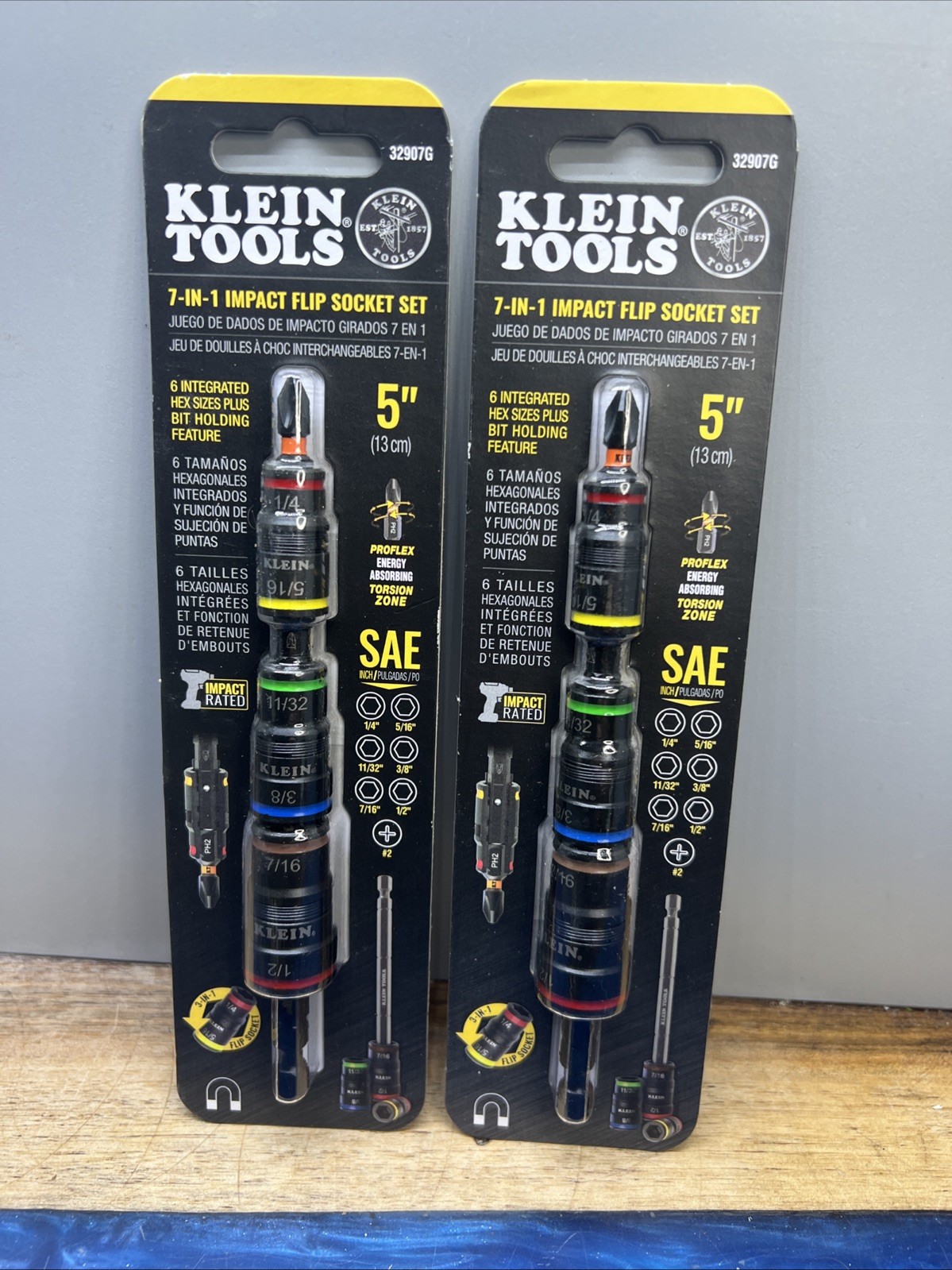 Klein Tools 32907G 7-In-1 Impact Flip Socket Set Lot Of 2 Qty 2