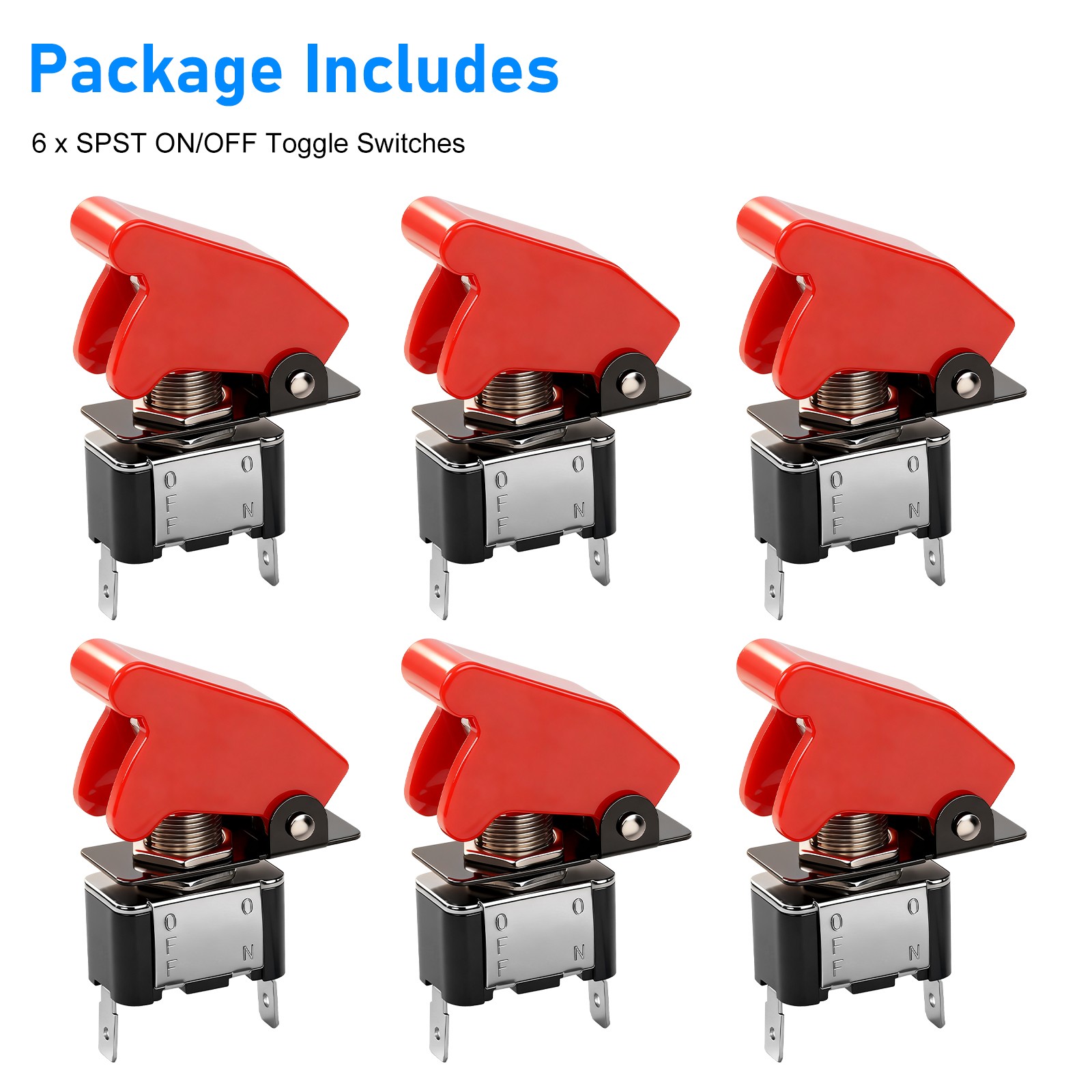 6pcs SPST ON/Off 2Pin Heavy Duty Rocker Toggle Switch with Cover 12V 20A for Car