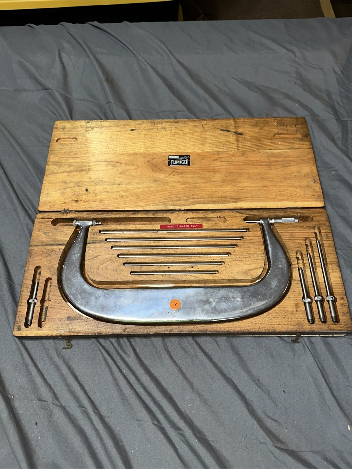 Scherr Tumico Outside Micrometer 6-12″ Range .0001″ Graduation Caliper Wood Box