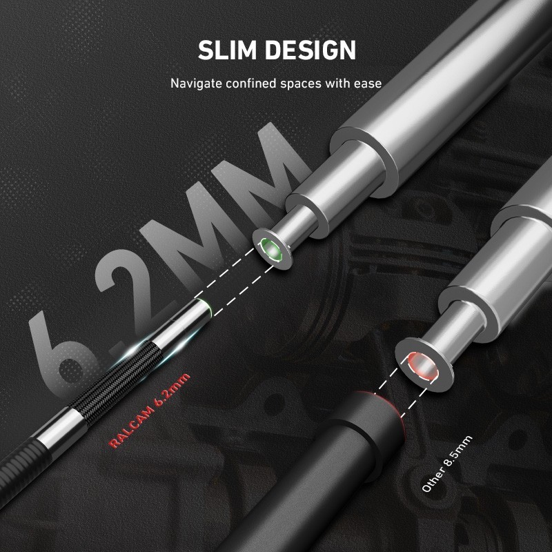 Ralcam 2-Way Borescope 6.2mm Slim Probe Inspection Camera Endoscope with Light