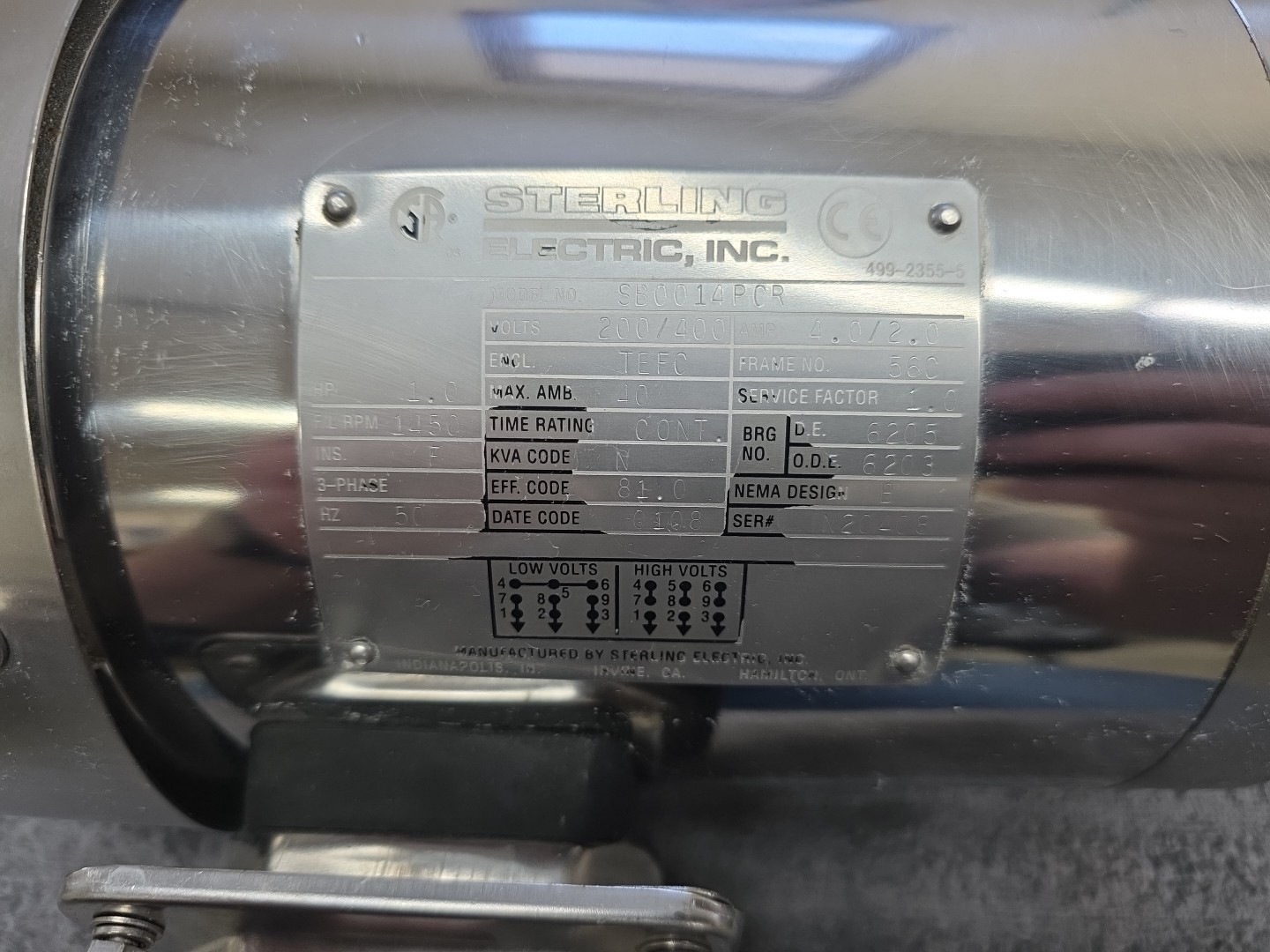 Sterling Electric Sb0014pcr 1 Hp 1450 RPM 200/400 V Ac Motor