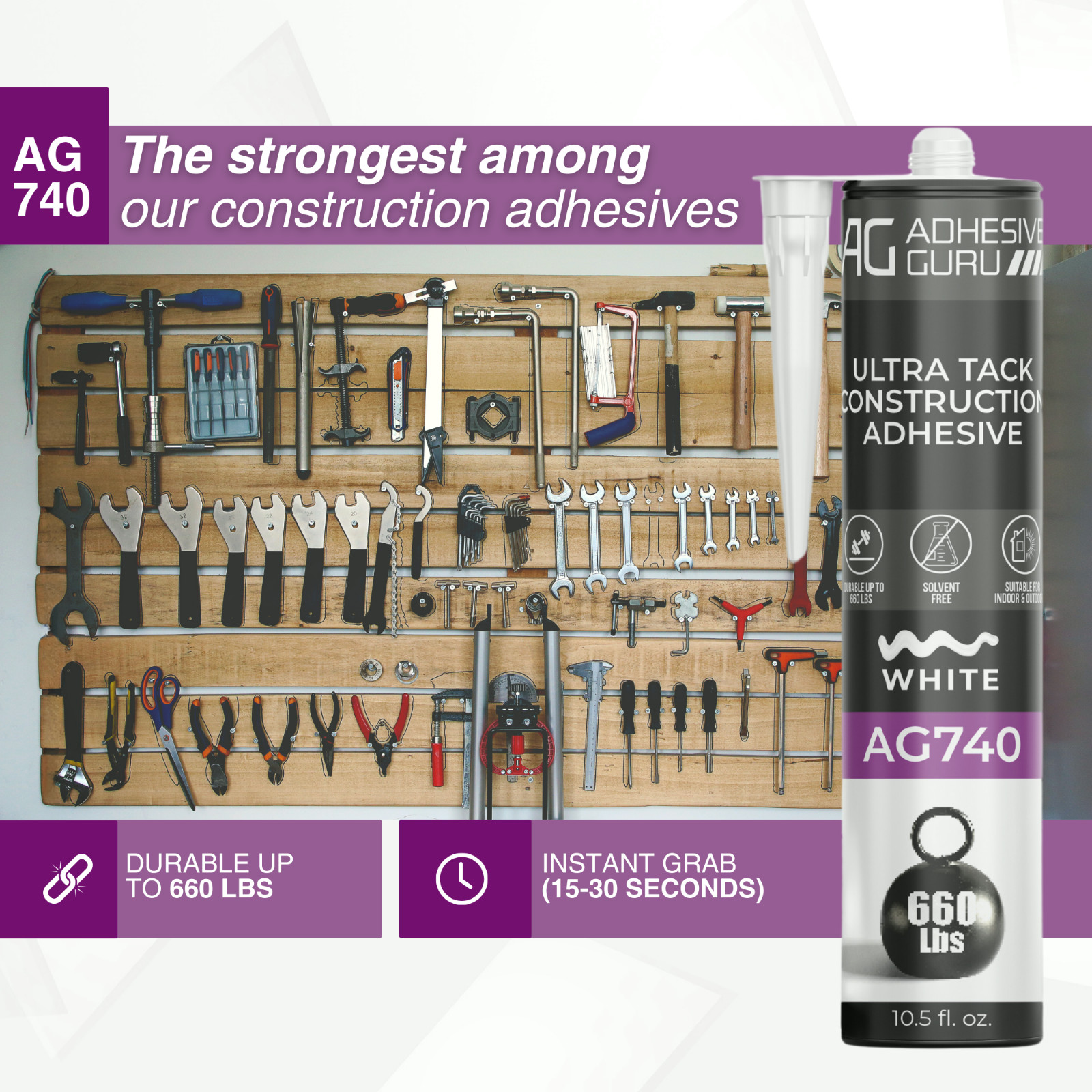 Adhesive Guru AG740 Ultra Tack Hybrid Construction Adhesive (12×10.5 fl oz),