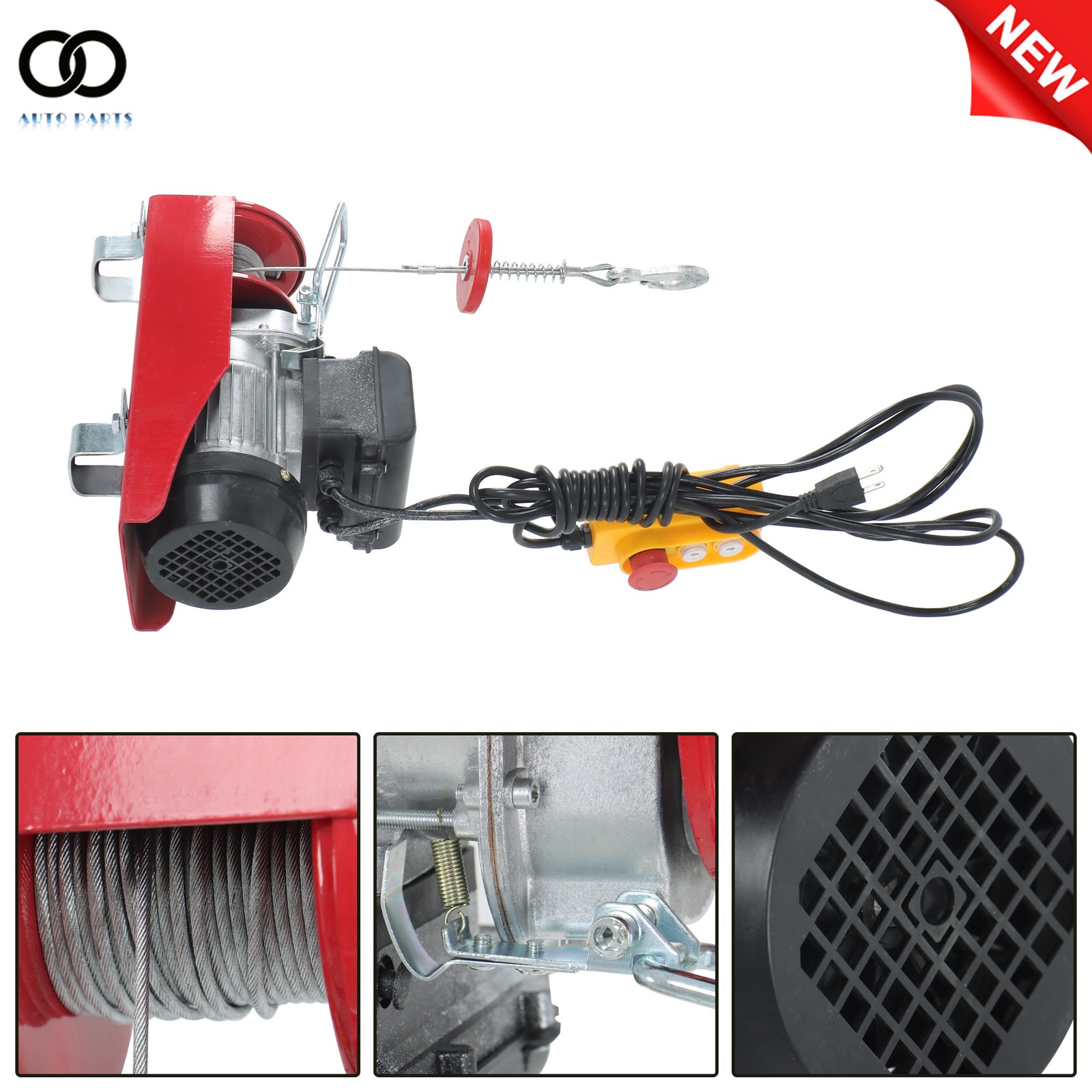 440lbs/ 200kg 110V Electric Hoist with 14 FT Wired Remote Control 510W Motor