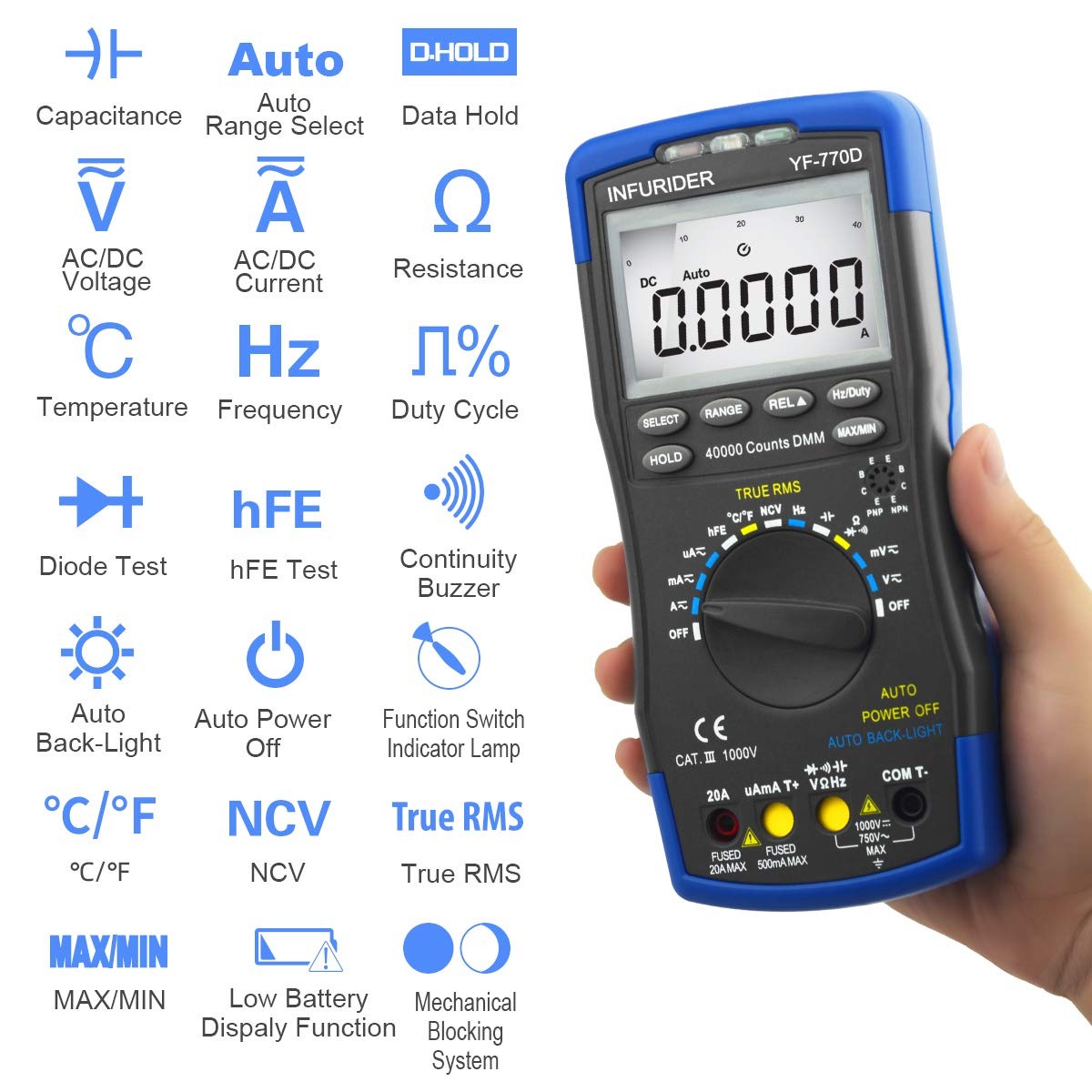 Digital Multimeter, YF770D Auto Ranging 40000 Counts Voltage Tester Current Meter…