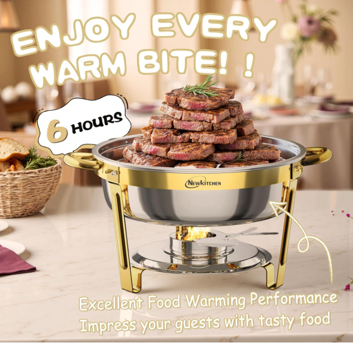 Juego 2 chafers buffet 6QT acero inoxidable elegante para fiestas