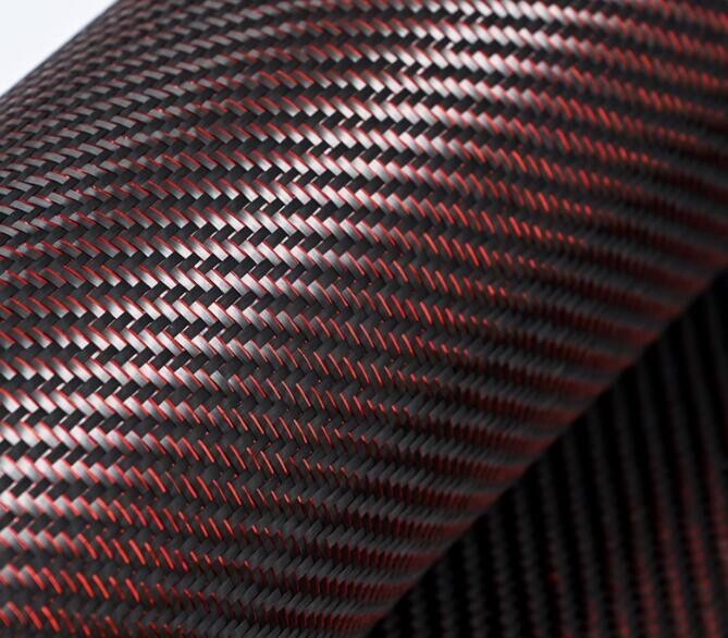 Metallic Carbon fiber & Red reflection mixed fabric Twill cloth 50*100cm