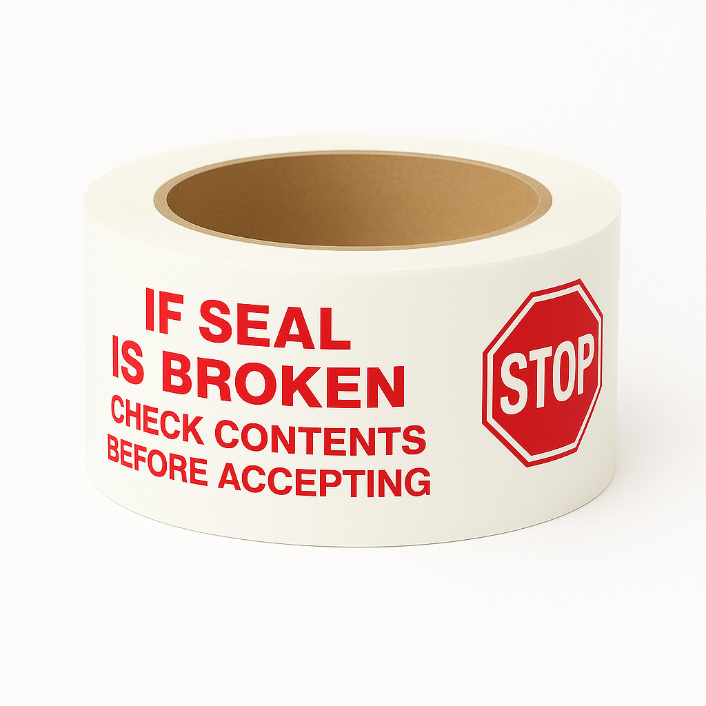 1 Roll 2″x110yd Security Packing Tape Red/White STOP If Seal Broken Tape