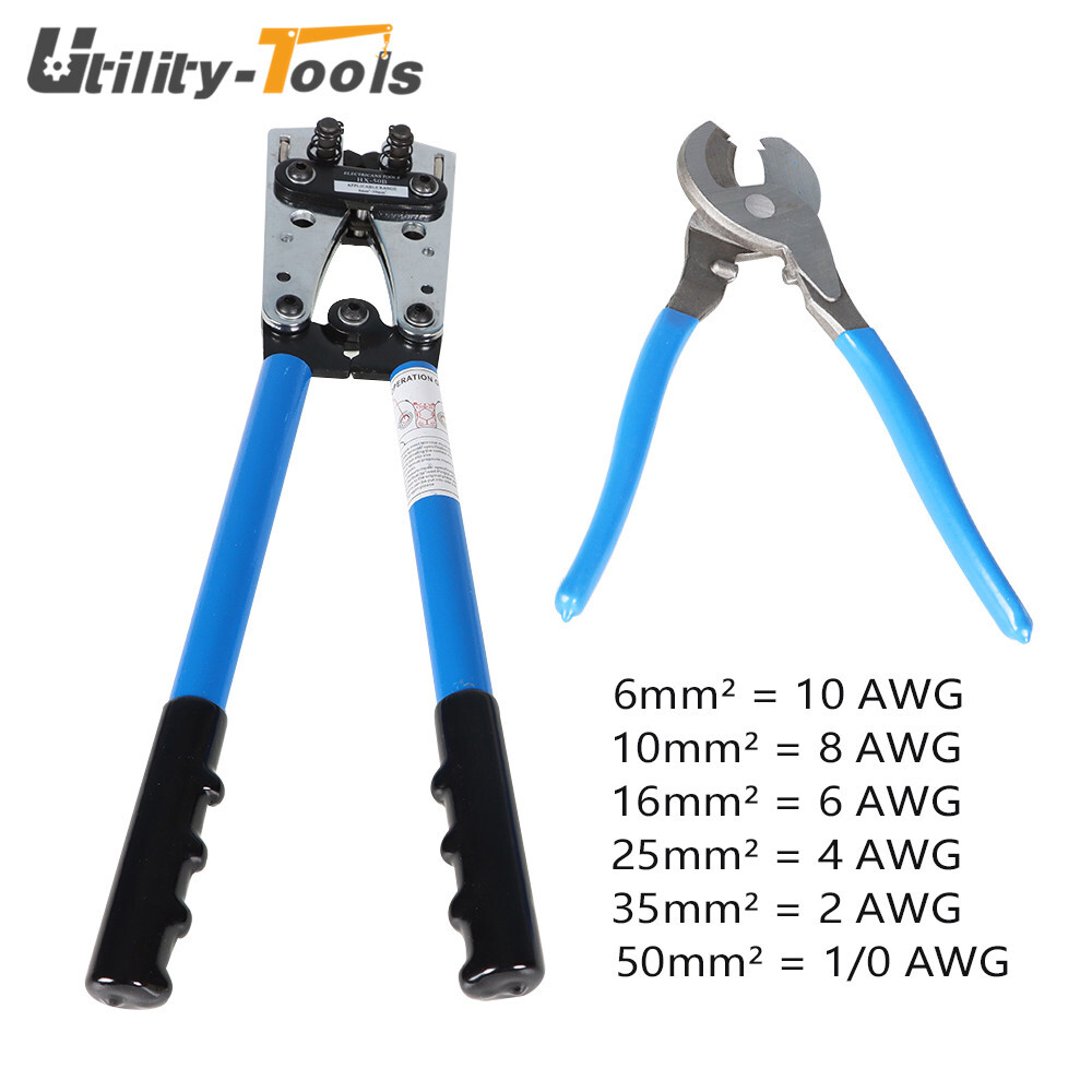 Battery Cable Lugs Crimping Tool Wire Crimper & Cable Cutter For 6-50mm²