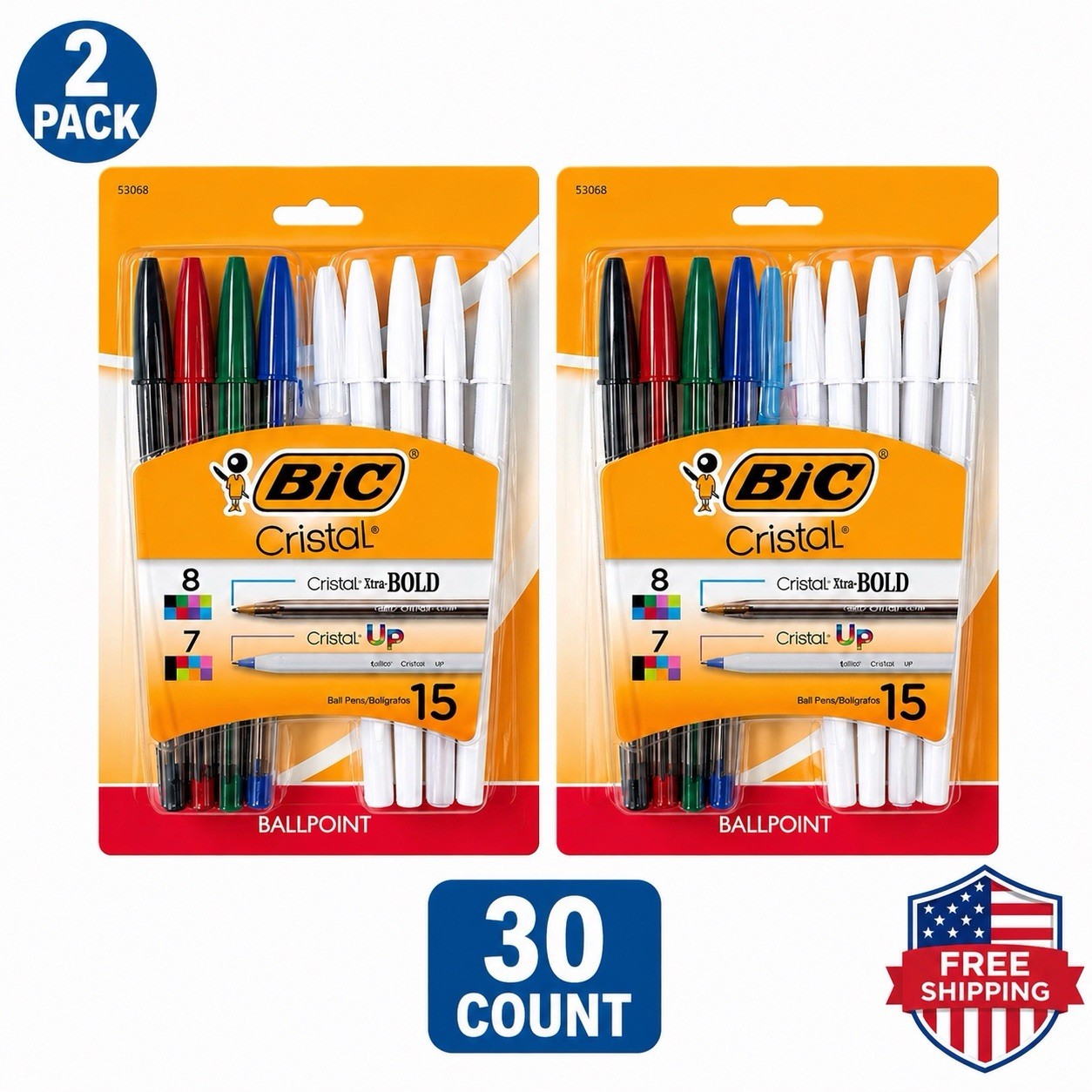 BIC Cristal Pens 30 Count 2 Pack Assorted Cristal Xtra Bold & Up