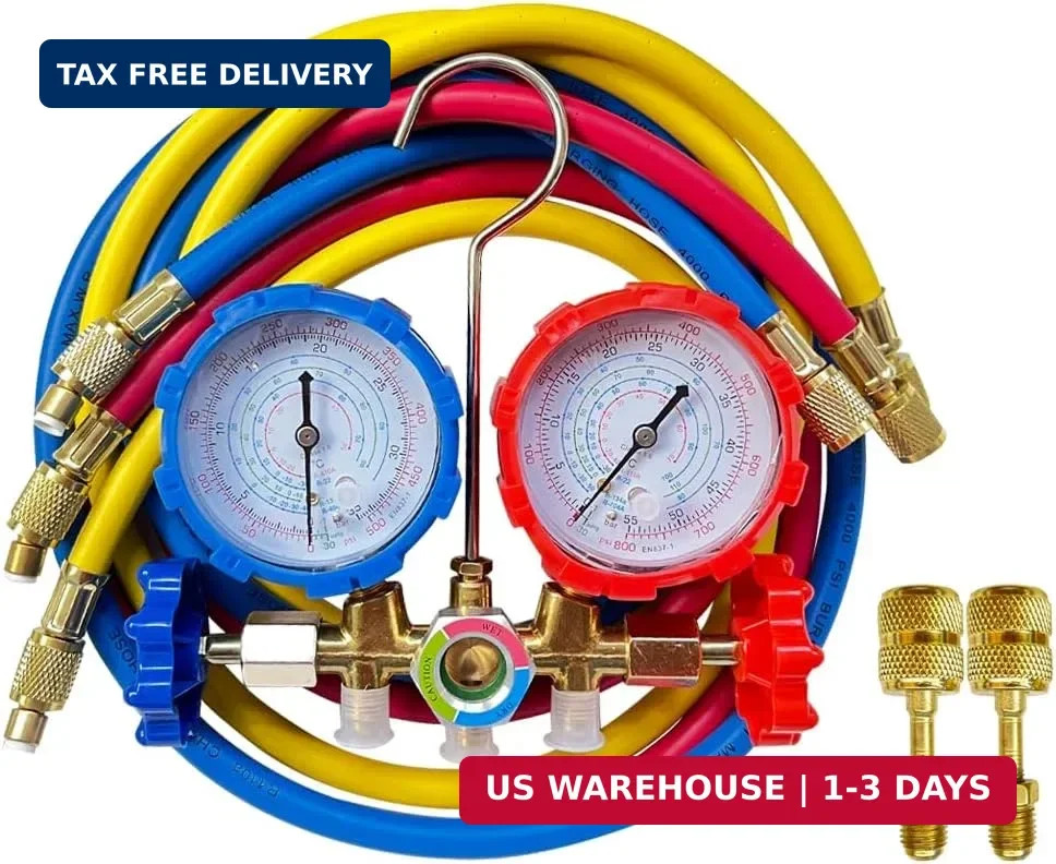 5FT AC Diagnostic Manifold Freon Gauge Set for R410A R404A R22 R134a R12 R22 R50