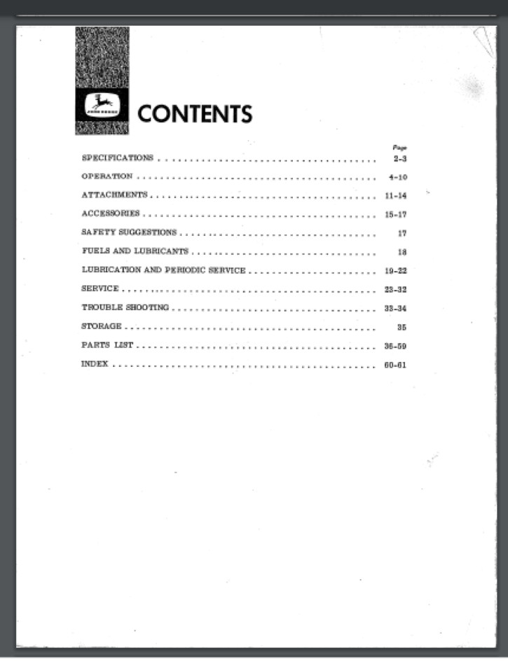 1965 John Deere 110 Lawn & Garden Tractors Owner & Parts Manual 64 pgs OM-M40832