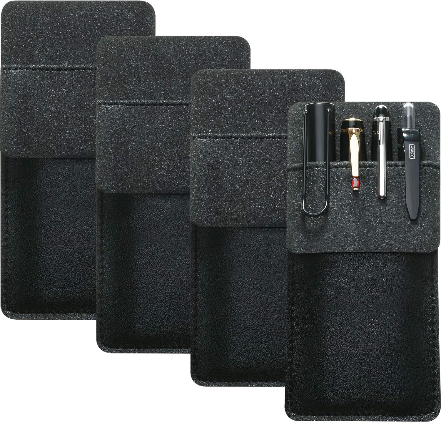 Outus 4 Pack Pocket Protector, Leather Pen Pouch Holder Organizer for Black
