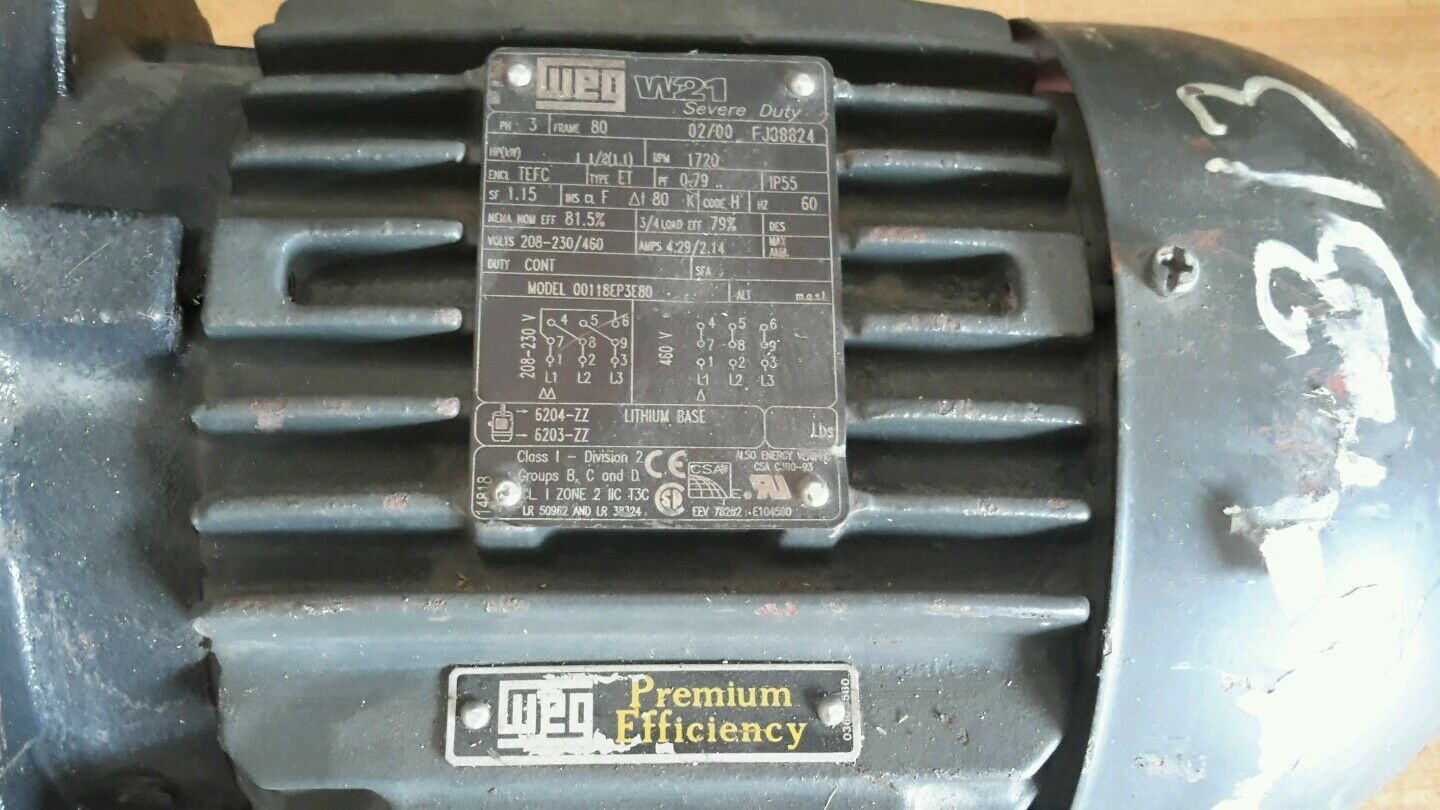 WEG W21 1.5 HP ELECTRIC MOTOR 3-PH 1720-RPM 00118EP3E80 NEW $229