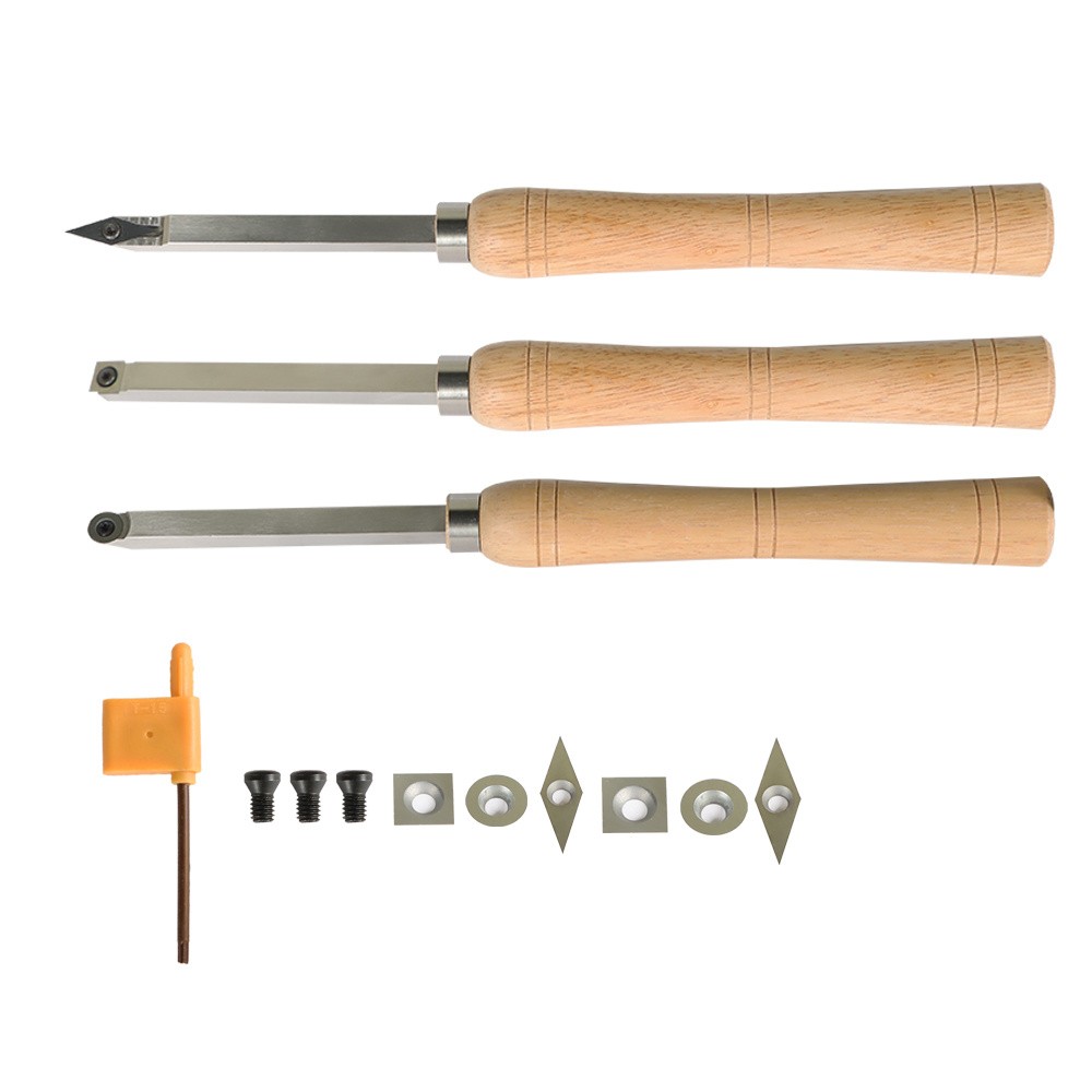 3 Piece Set Carbide Woodturning Tool Mini Size & Handles Fit For Turning Project