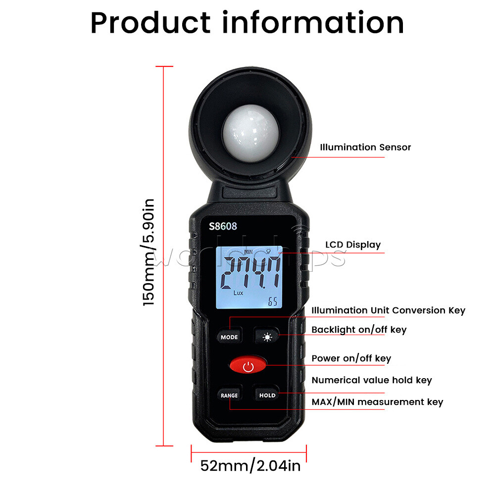S8608 LCD Light Meter Digital Illuminance Meter Luxmeter Photometer 200000Lux