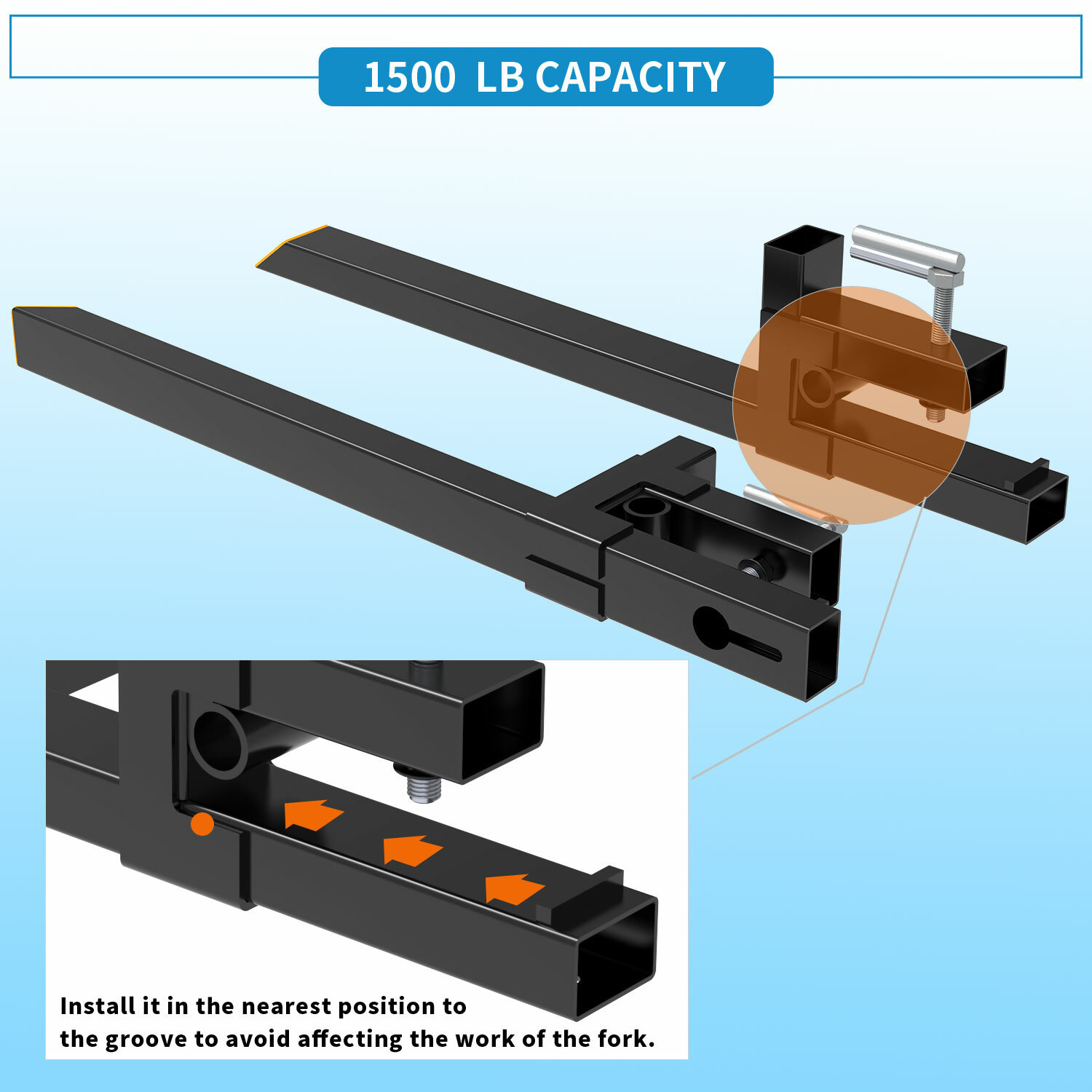 1500lb/4000lb Tractor Pallet Forks Bucket Skidsteer Loader Clamp 43″/60″ Fork