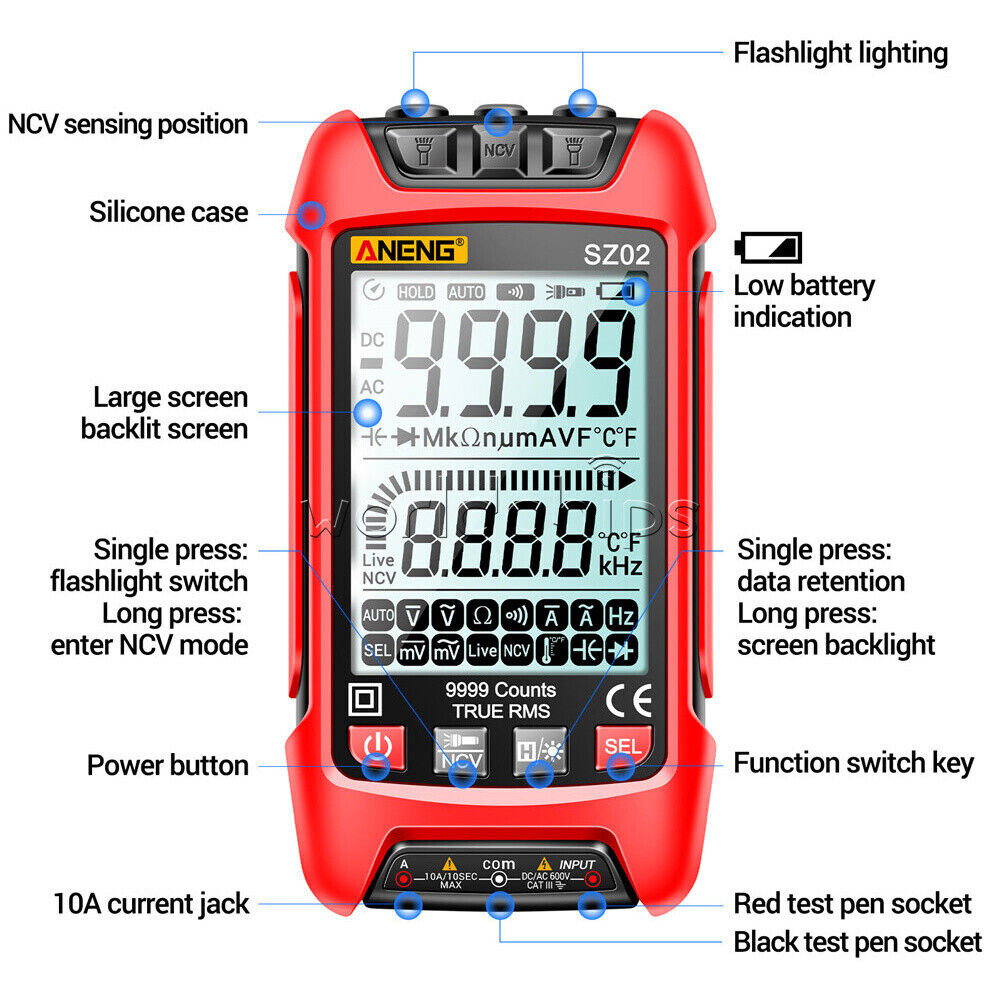 ANENG SZ01 SZ02 Backlight Digital Handheld Multimeter AC/DC Voltage Current NCV