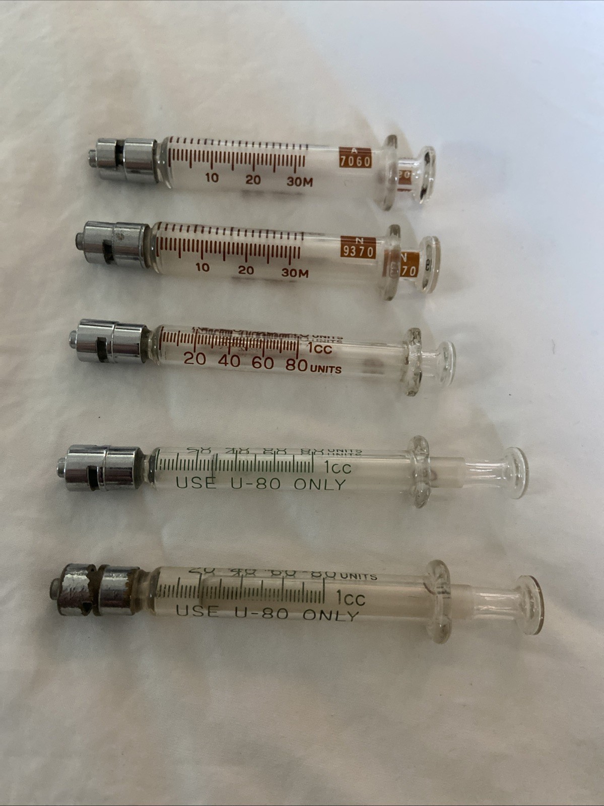 Lot of 5 B-D BD Yale Glass Graduated Luer Lok Tip Syringe Becton Dickinson & Co
