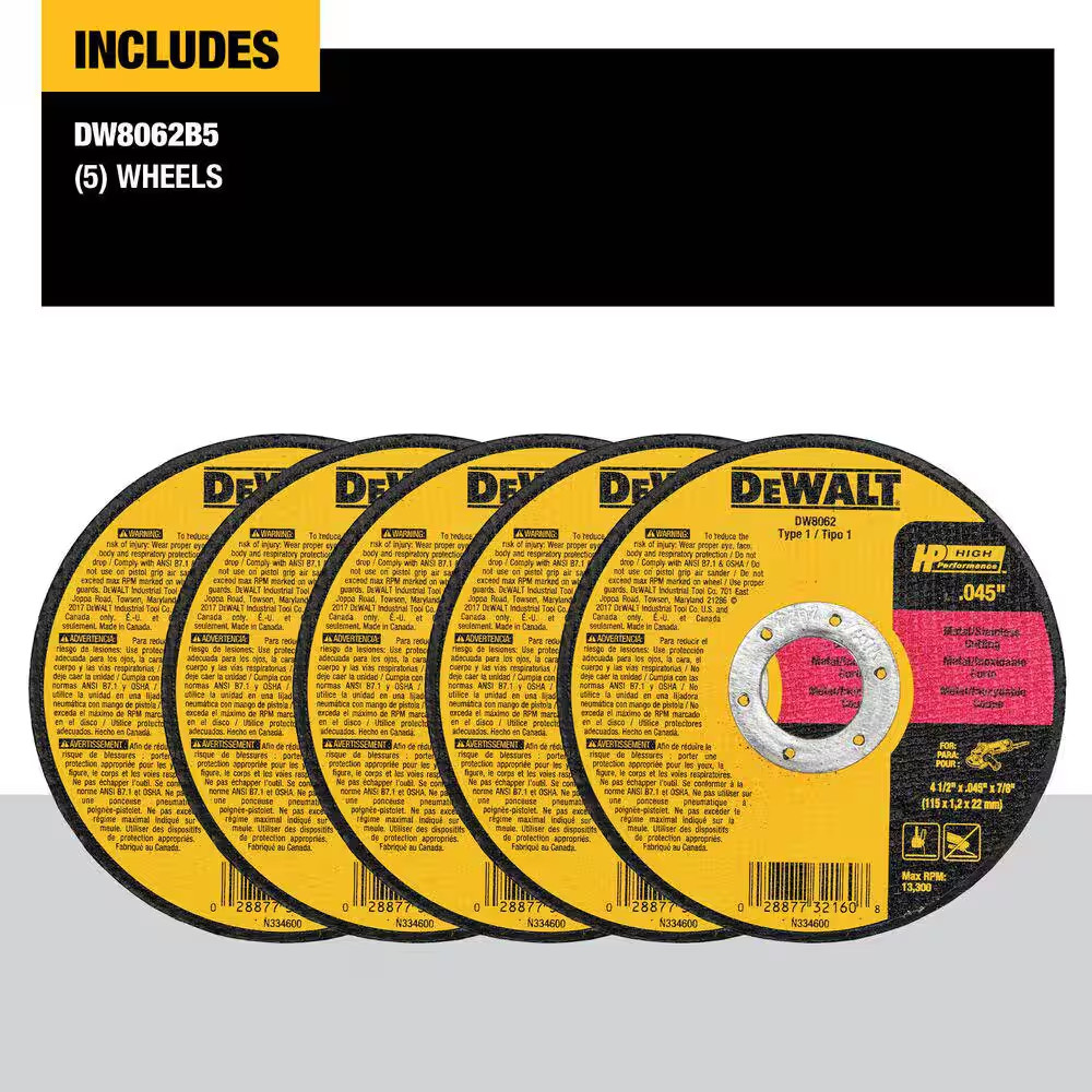 4-1/2 In. X 0.045 In. X 7/8 In. Metal and Stainless Cutting Wheel (5-Pack)