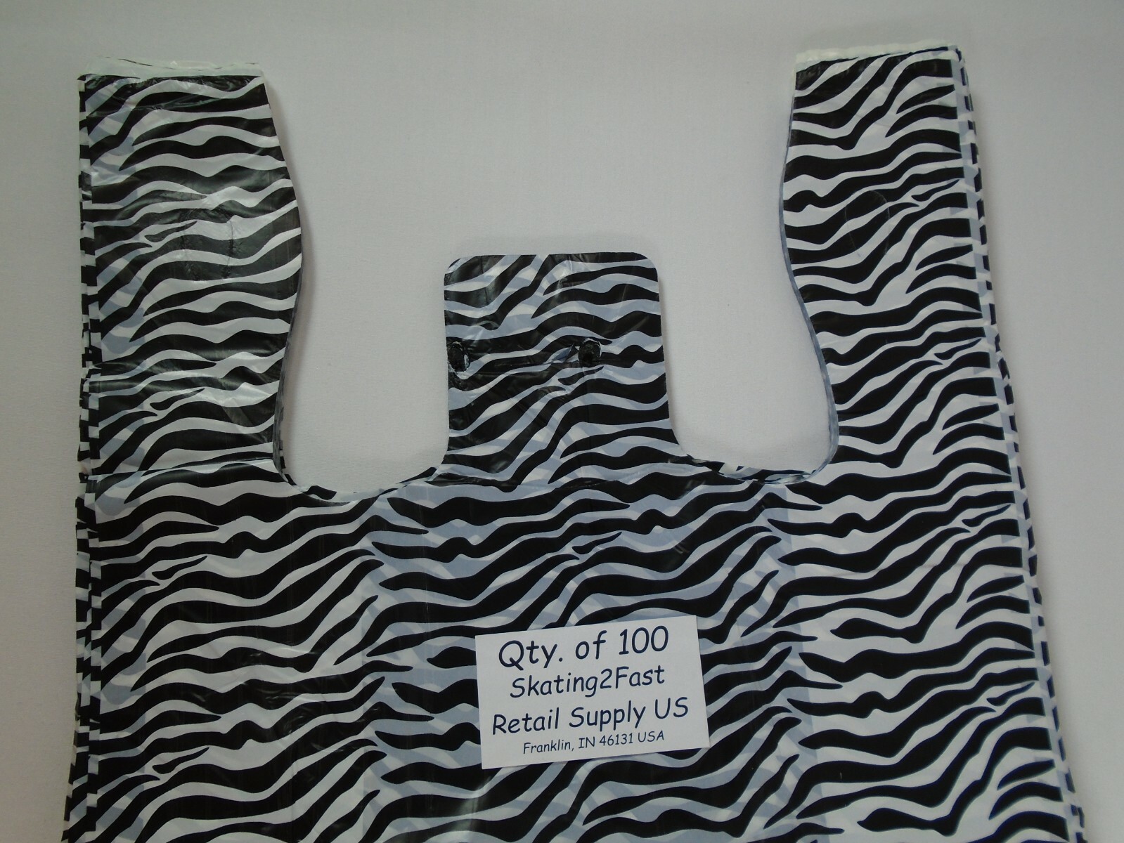 100 Qty. Zebra Print Design Grocery Plastic T-Shirt Bags Handles Supermarket M