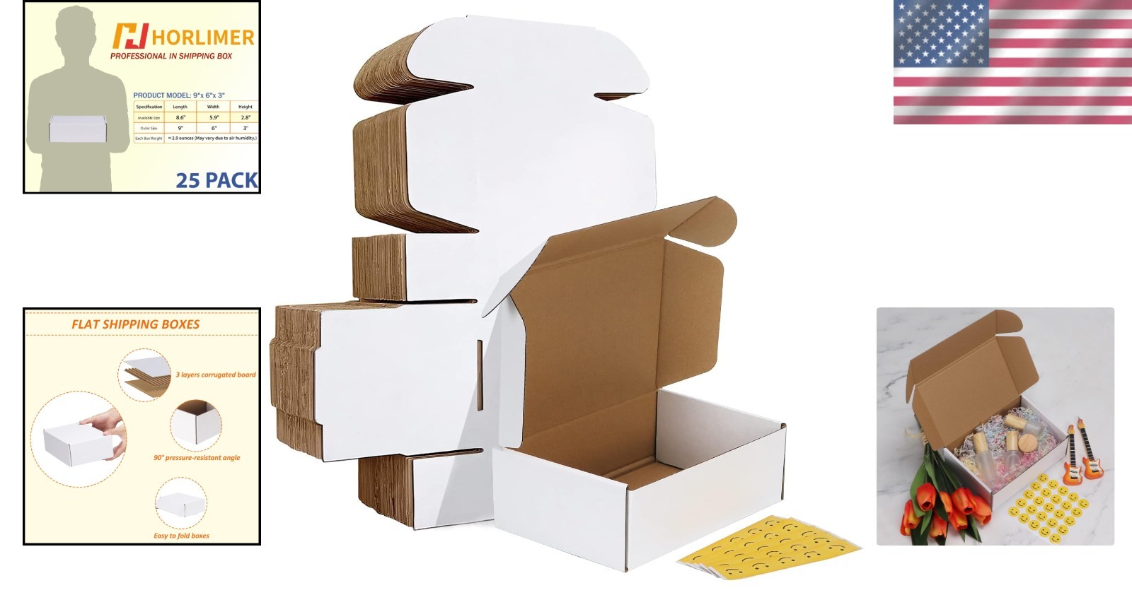 9x6x3 inches White Cardboard Shipping Boxes (25 Pack)