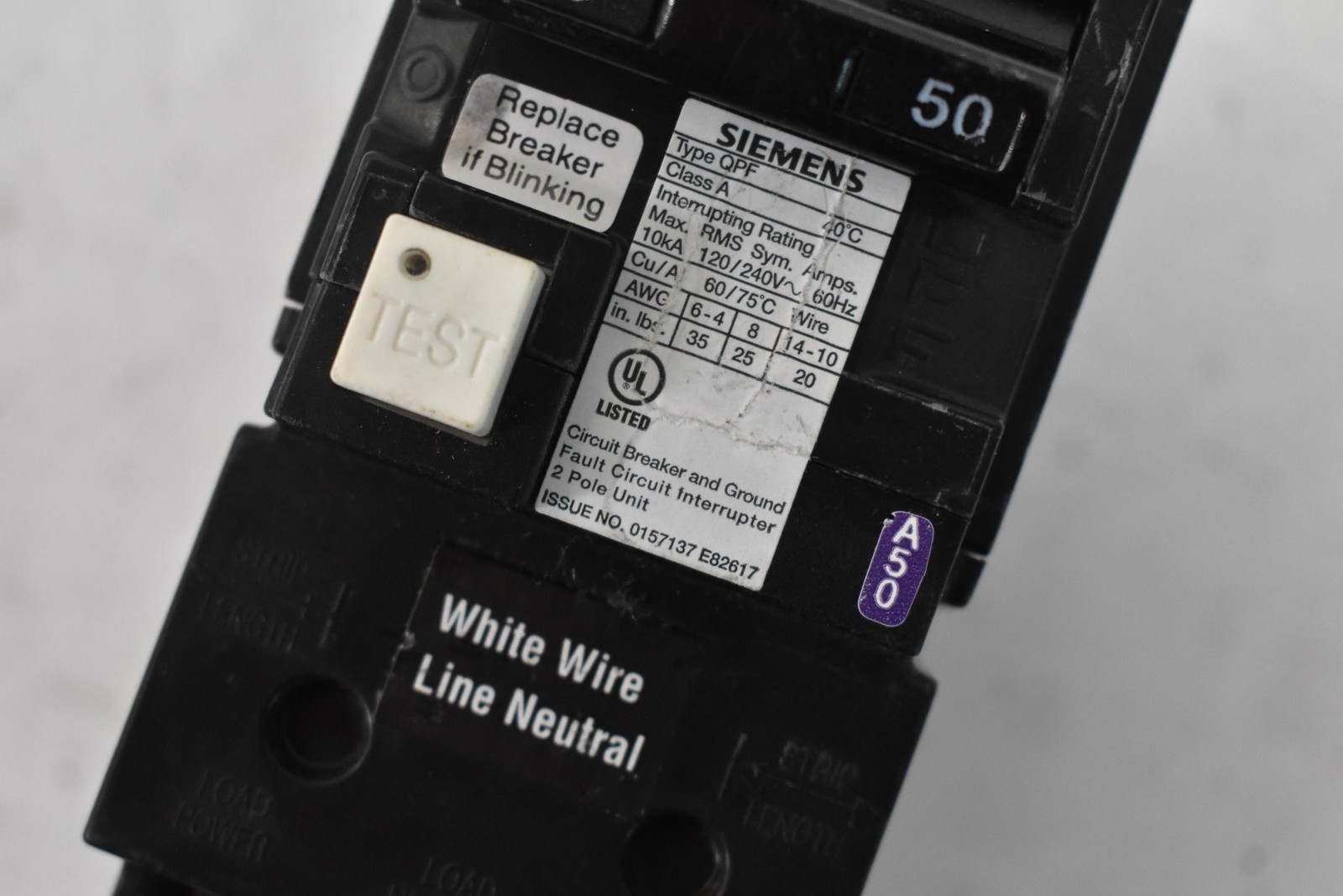 Siemens QPF 50A 2-Pole Supplementary Protector 240V Black GFCI 50 Amp Rated
