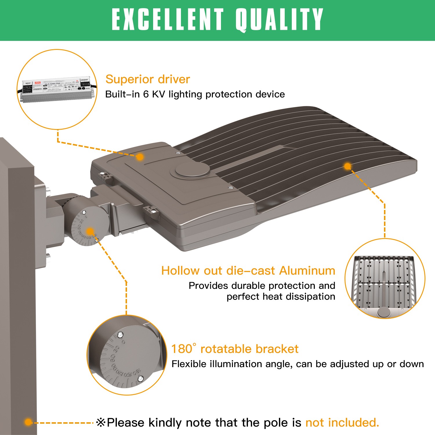 320W LED Parking Lot Light Fixtures Commercial Shoebox Pole Lights 5000K 33600LM