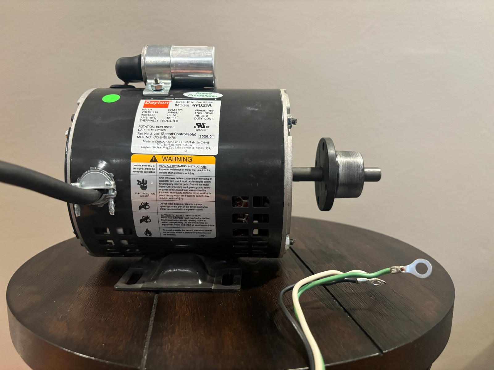 Dayton Fan Motor (Never Used, pulled out of new blower) 1/4 HP. #4YU27A