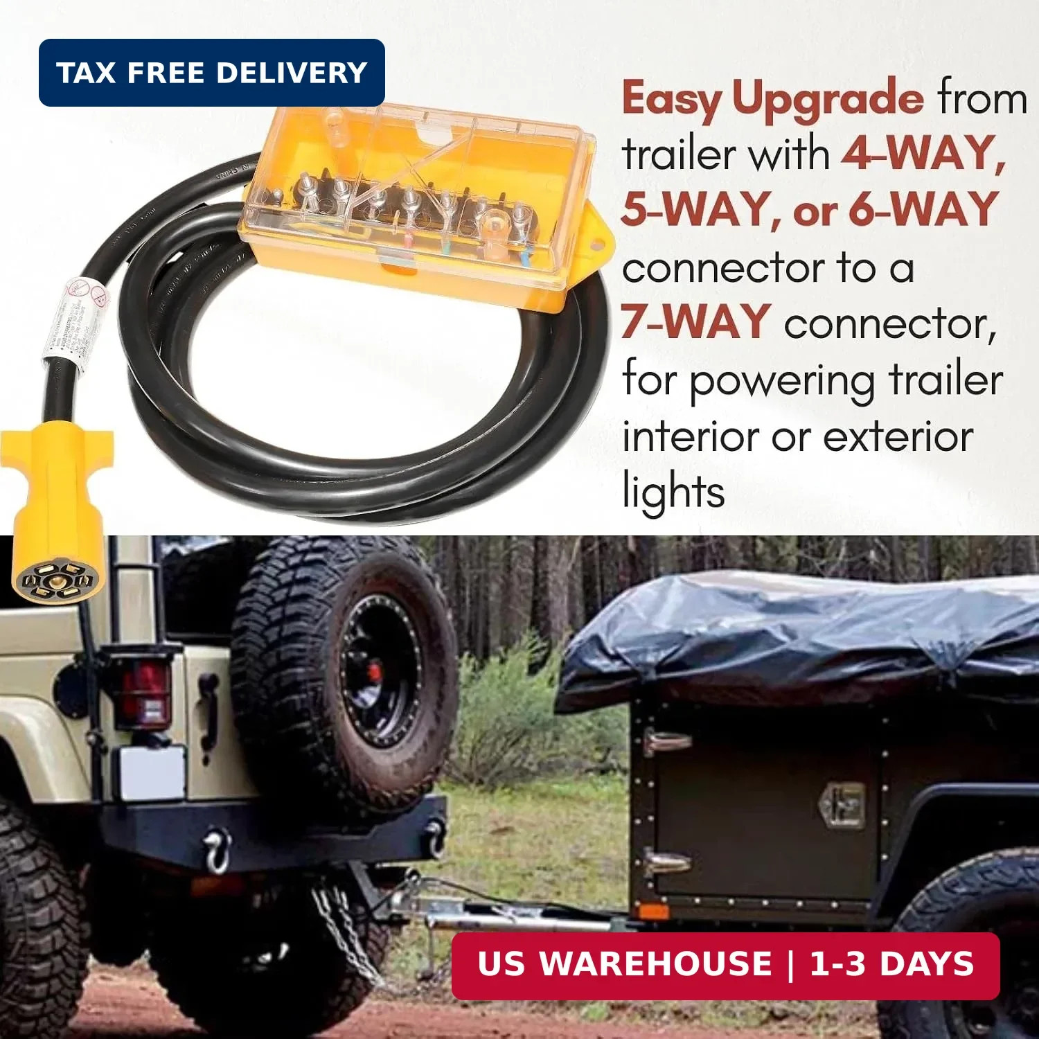 MECMO 7 Way Plug Inline Trailer Cord 8Ft, 7 Gang Junction Box, Heavy Duty 7 Term