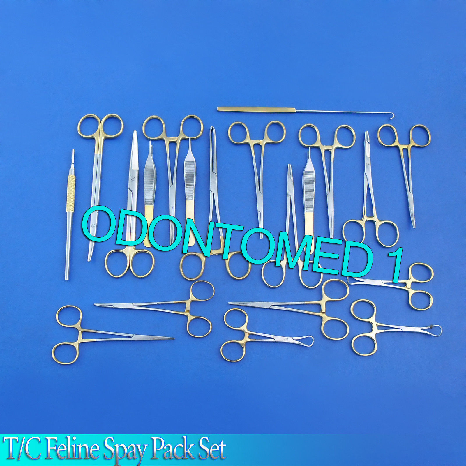 Set Of 22 Pcs Gold Handle T/c Feline Spay Pack Surgical Instruments Kit Ds-1065