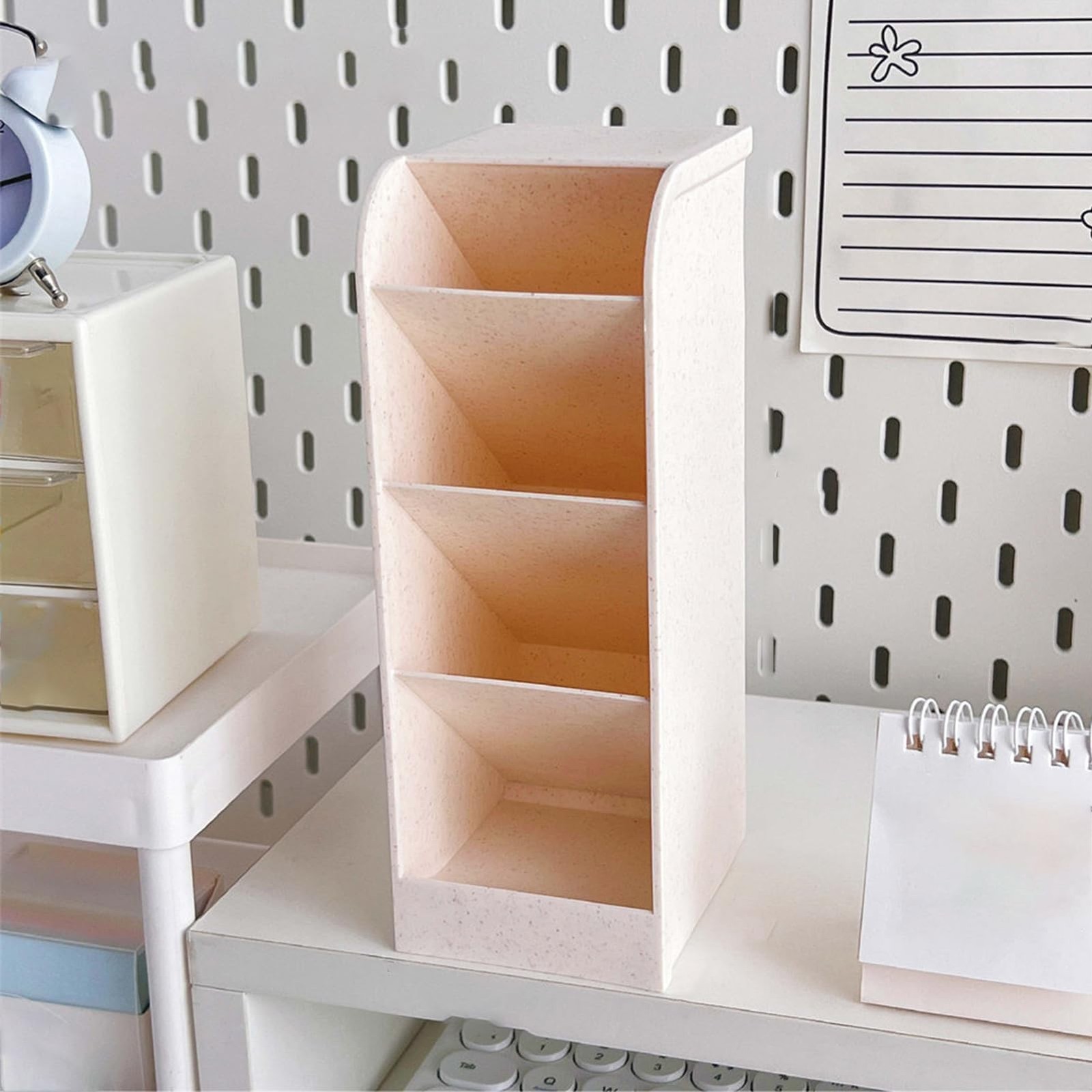 Desk Pen Holder, 4 Compartment Plastic Vertical Marker Organizer Stationary O…