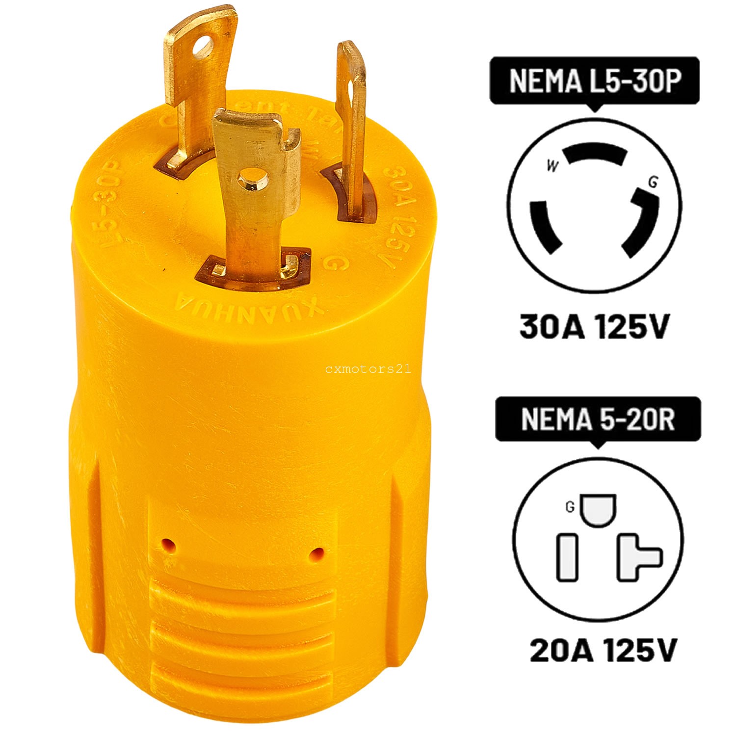 NEMA L5-30P to 5-15R / 5-20R RV Generator Plug Household Power Outlet Twist Lock