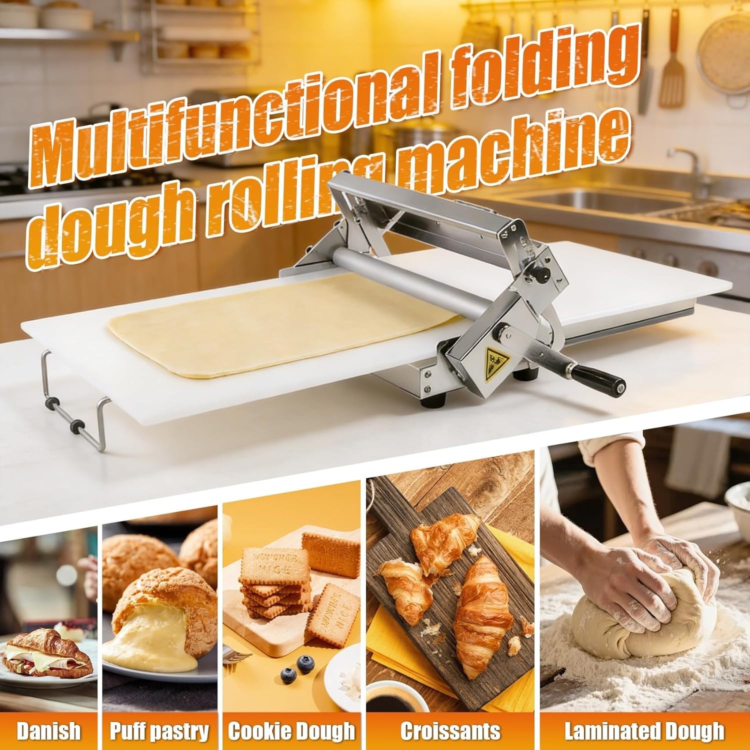 Durable Folding Dough Sheeter 15.5in – Stainless Steel for Home and Catering Use