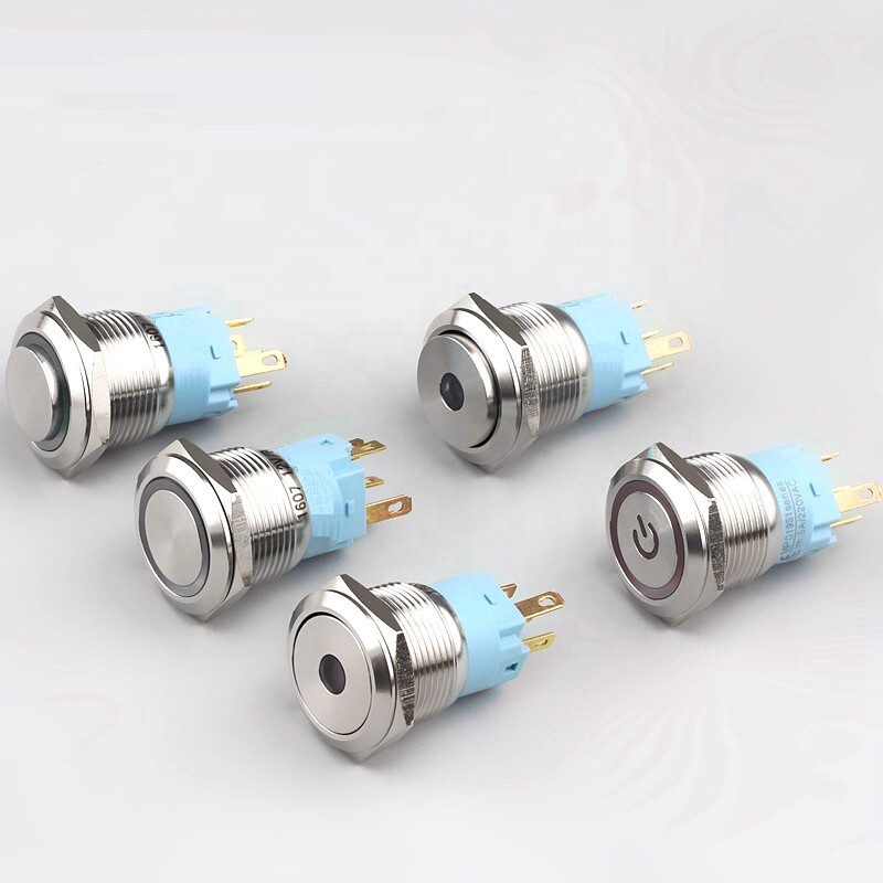 19mm Tri-color High Head+Ring LED 2NO2NC Stainless steel Anti-vandal Push button