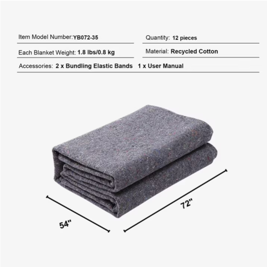 KFFKFF 72 x 54 Recycled Cotton Moving Blankets (12-Pack)