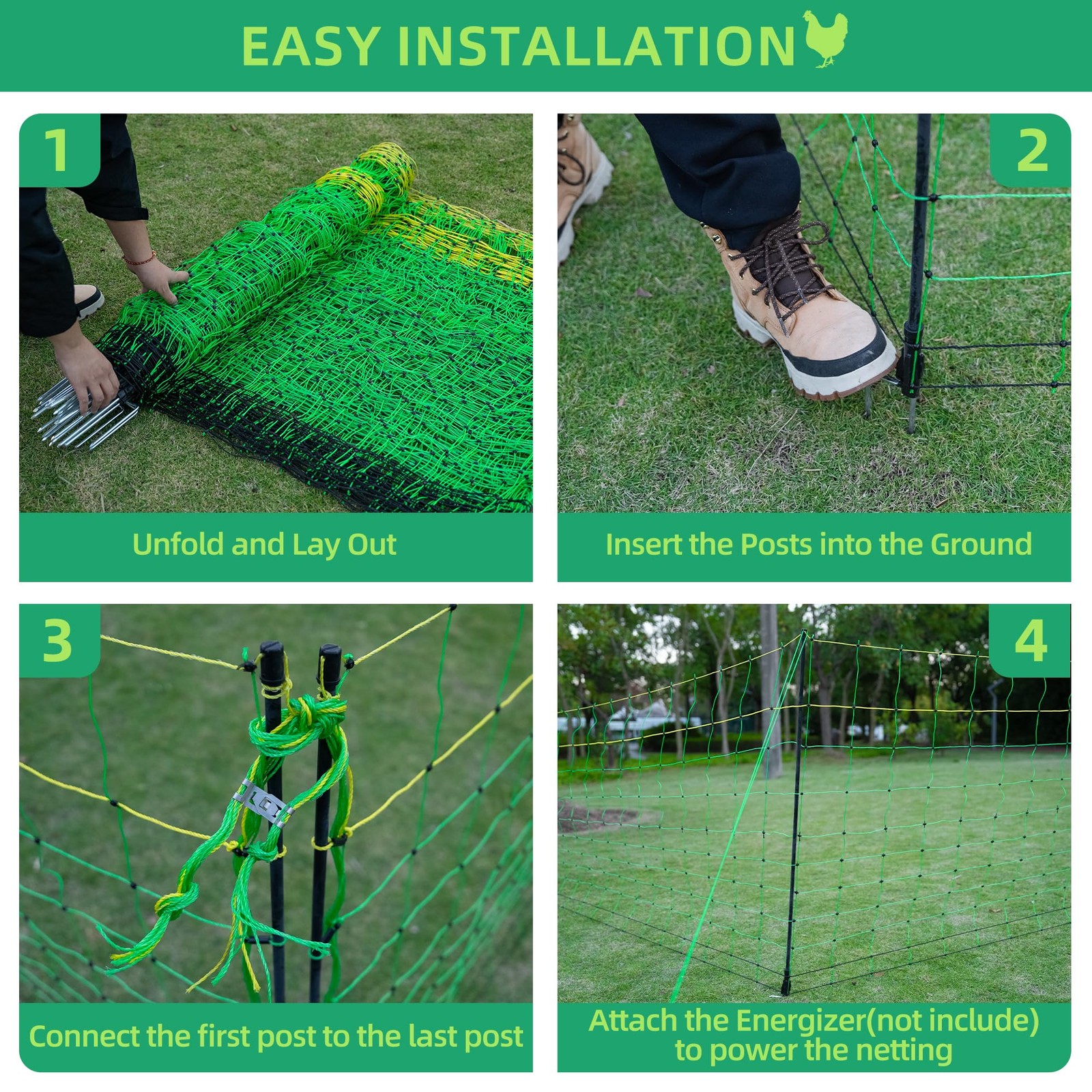 Electric Fence Netting – Chicken Fences for the Yard Semi-Rigid Net for Livestoc