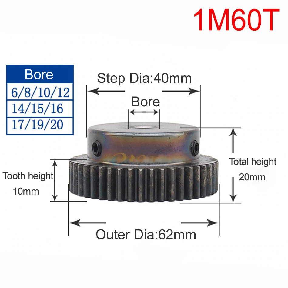 45# Steel Motor Transmission Gear 1 Mod Pinion Gear 10T-150T Spur Gear With Step