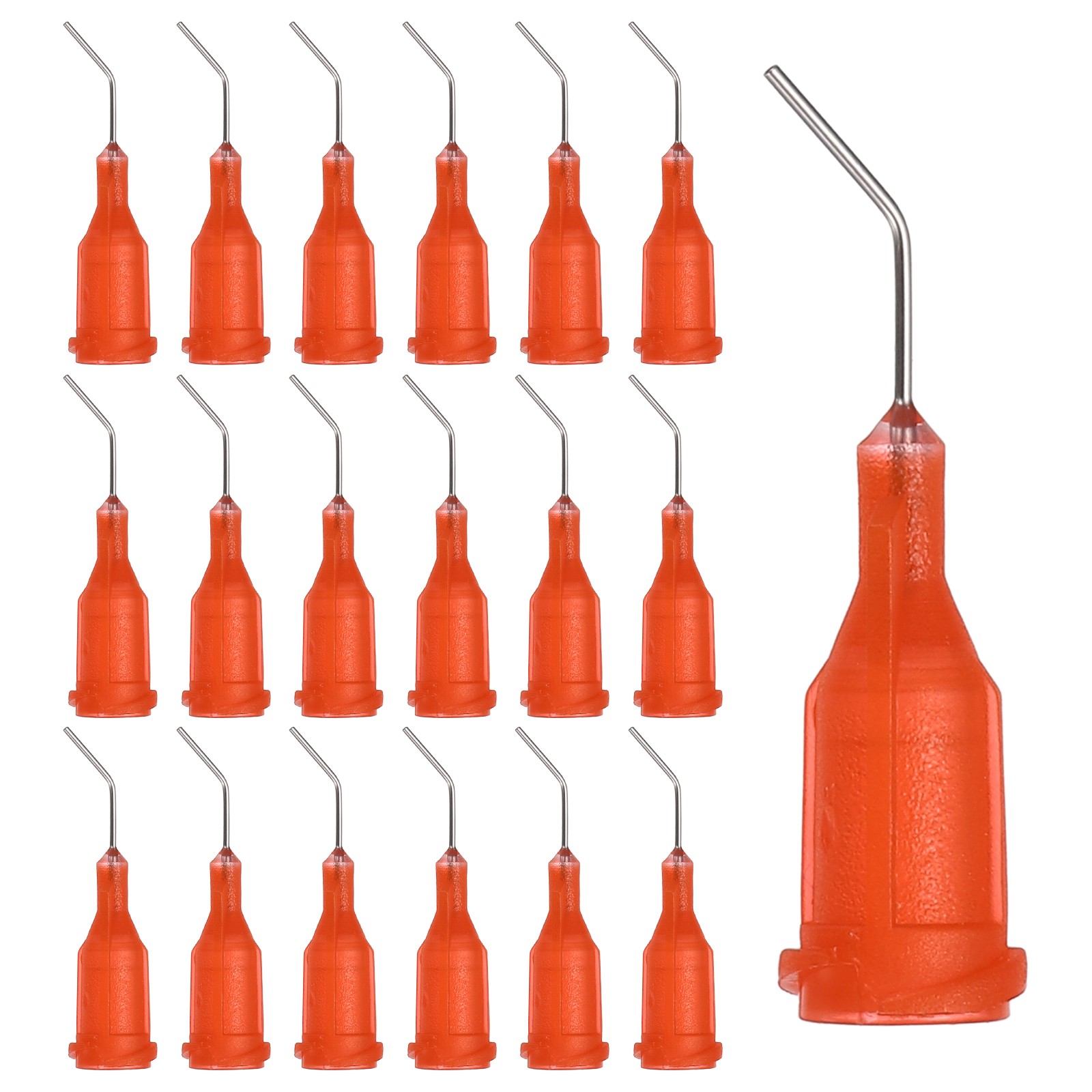 66Pcs 0.5Inch 24Ga 45° Angled Dispensing Needles, Orange Red