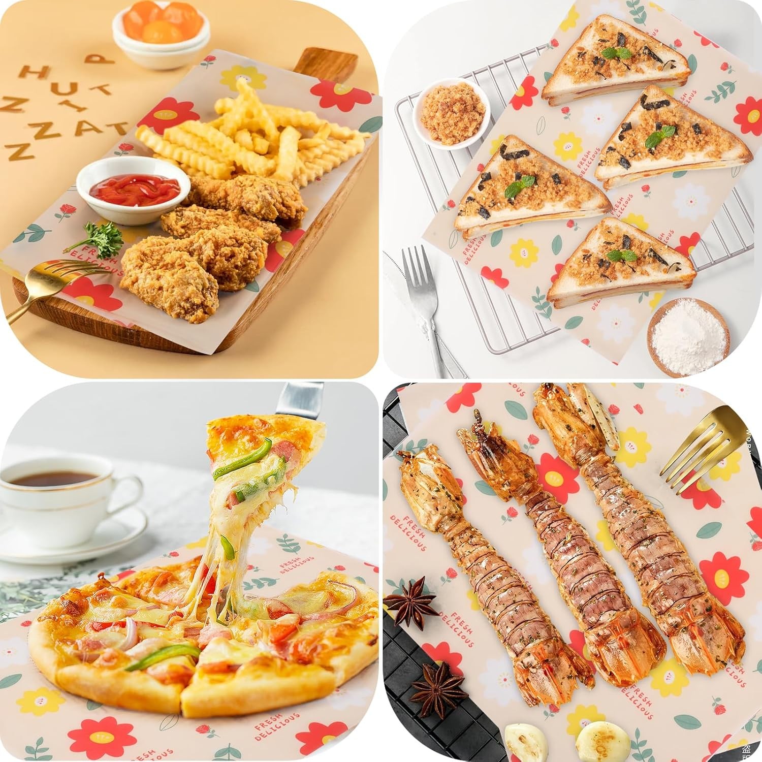 100 Pcs Waxed Deli Paper Sheets Food Basket Liners Sandwich Wrap 11×15 Floral