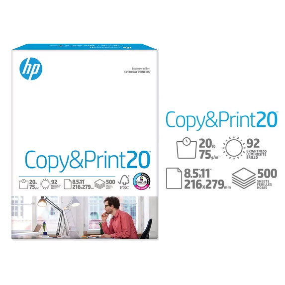 HP Printer Paper 8.5 x 11 Paper Copy &Print 20 lb 1 Ream Case -500 Sheets (3 Pk)