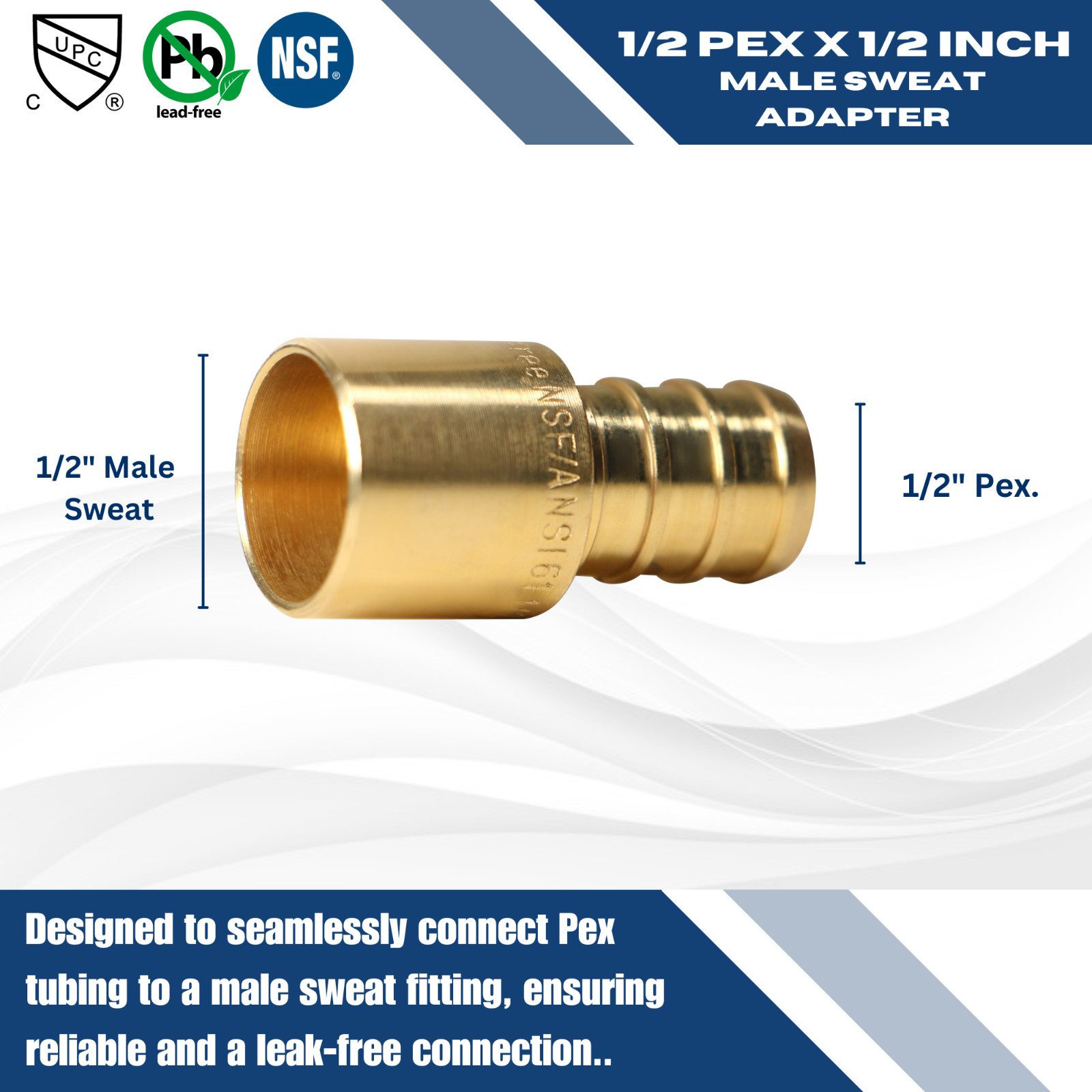 100 PIECE 1/2″ PEX X 1/2″ MALE SWEAT ADAPTERS BRASS CRIMP FITTINGS LEAD FREE