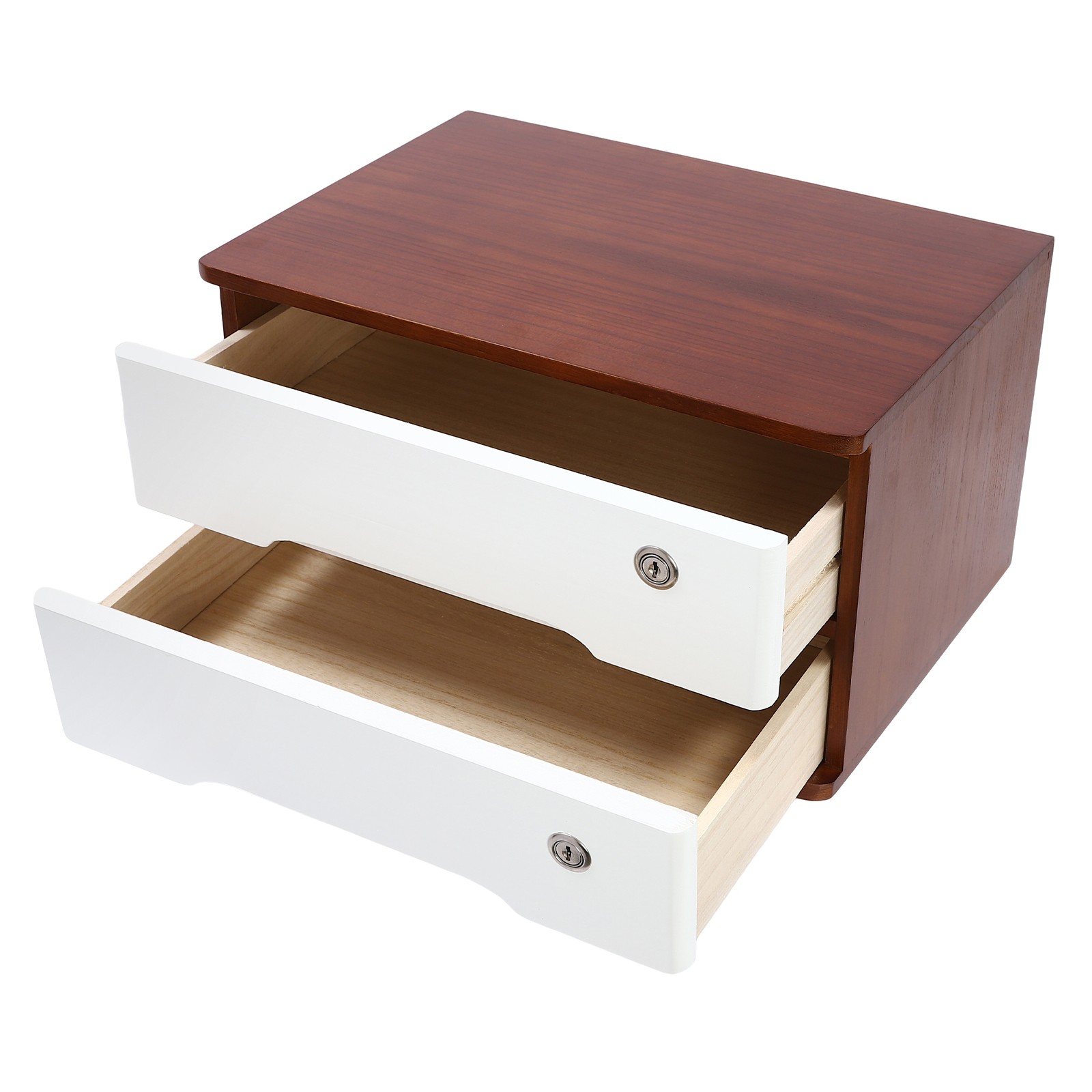 Premium Tung Wood Desktop Organizer 2 Tier Lockable Drawers Storage Solution