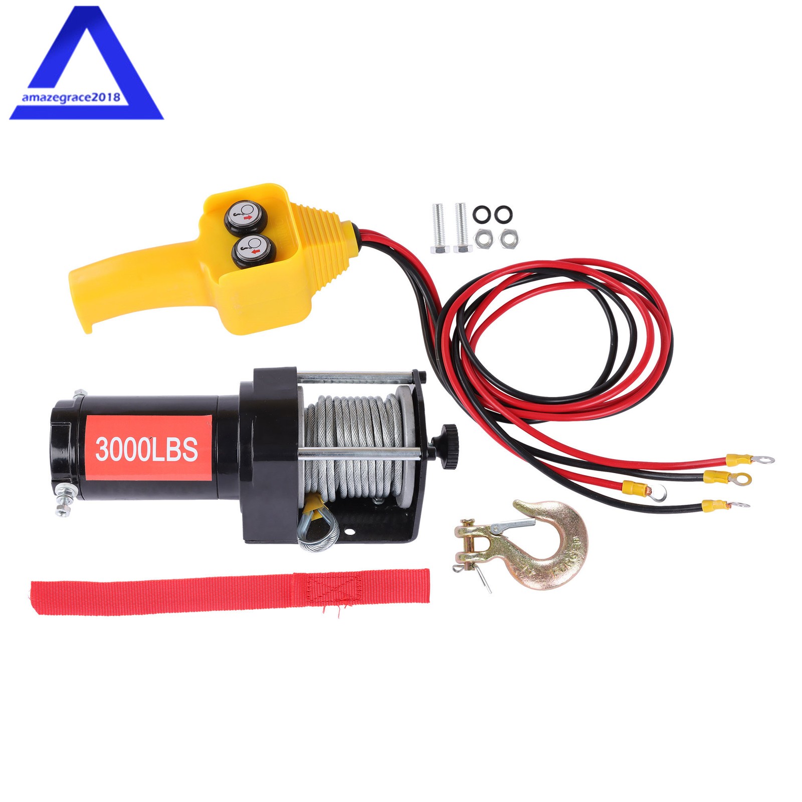 12VDC 3000LBS 1.3HP Electric Winch 32ft Synthetic Rope 2.5m Wired Remote IP55