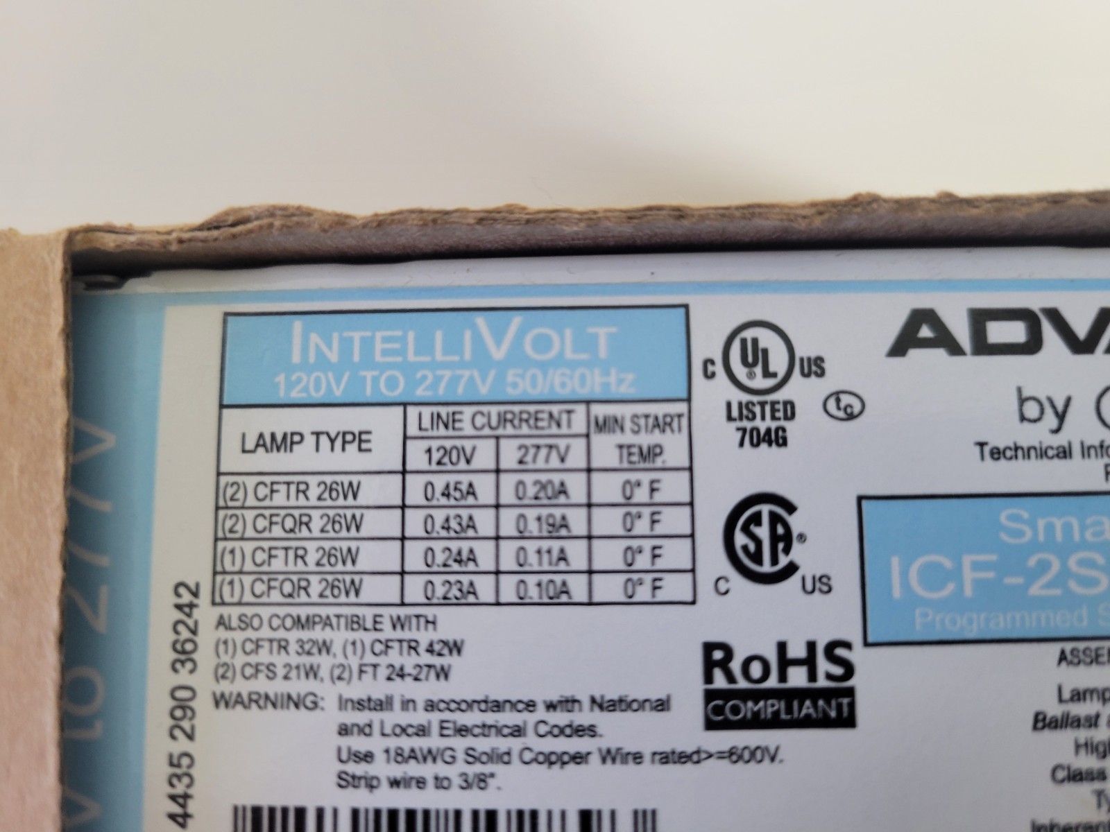 Advance SmartMate ICF-2S26-H1-LD Electronic Compact Fluorescent Ballast – White