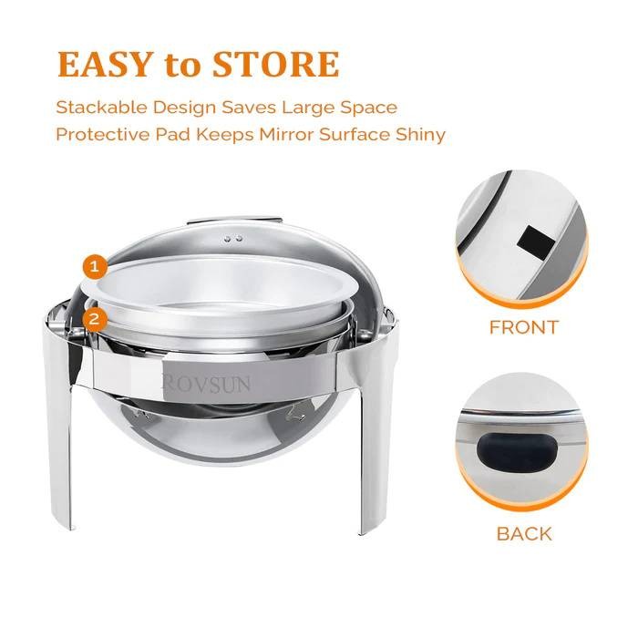 6Qt Round Roll Top Chafing Dish Buffet Set with Glass Window Silver for Wedding
