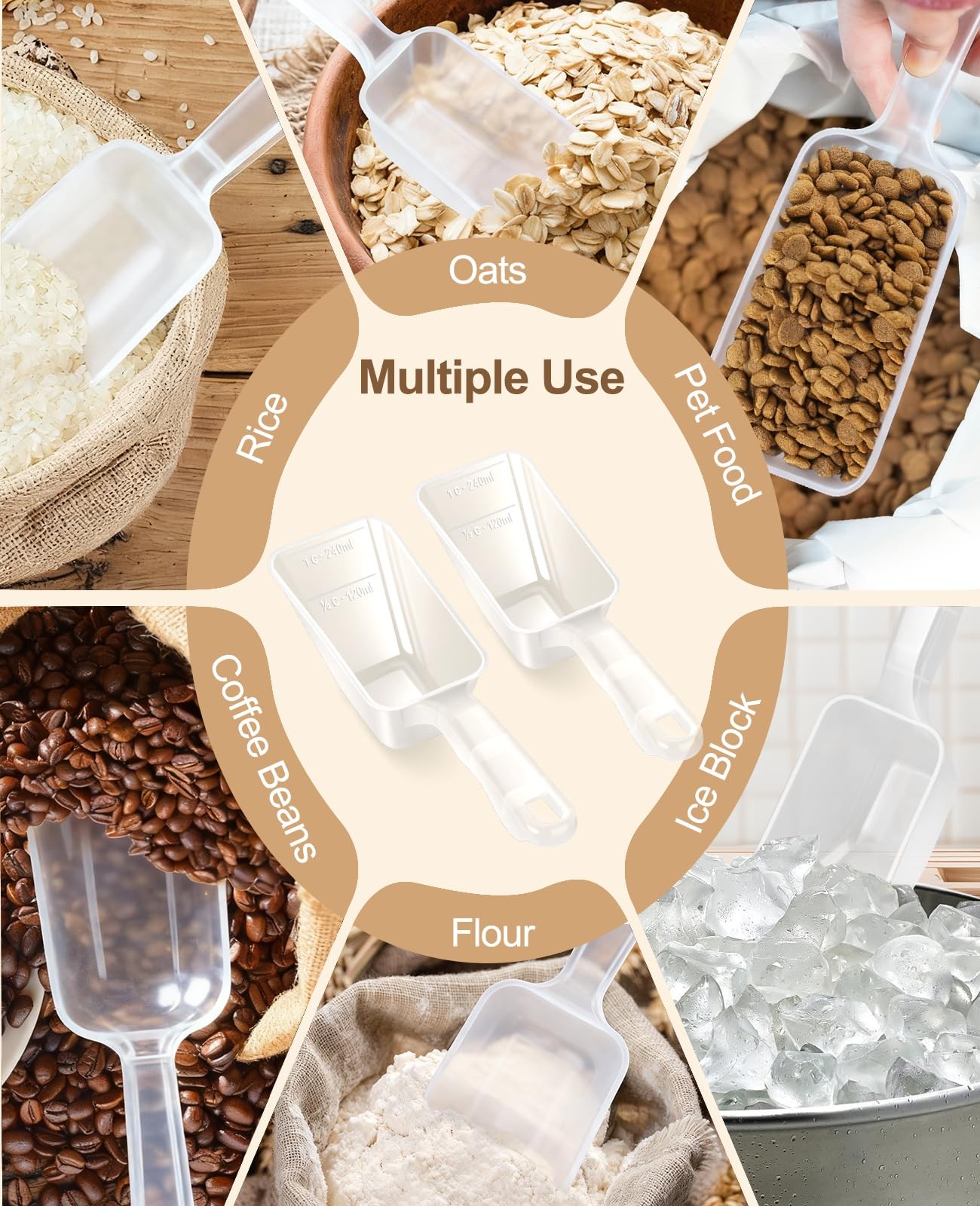 Aosnare 2-Pack Dog Food Scoop 1 Cup, Plastic Pet 9.65 inches, Transparent