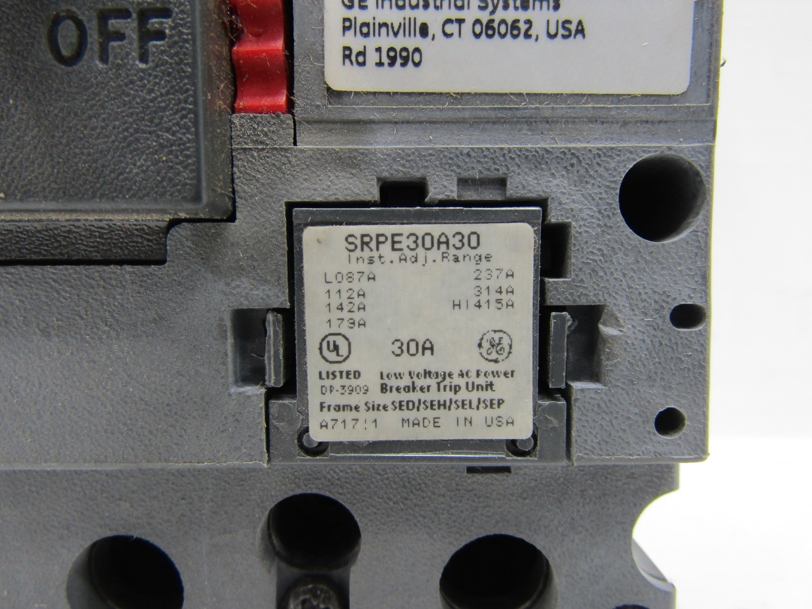 GE SELA36AT0030 30 Amp 600V 3-Pole Spectra Circuit Breaker 30A Plug SRPE30A30