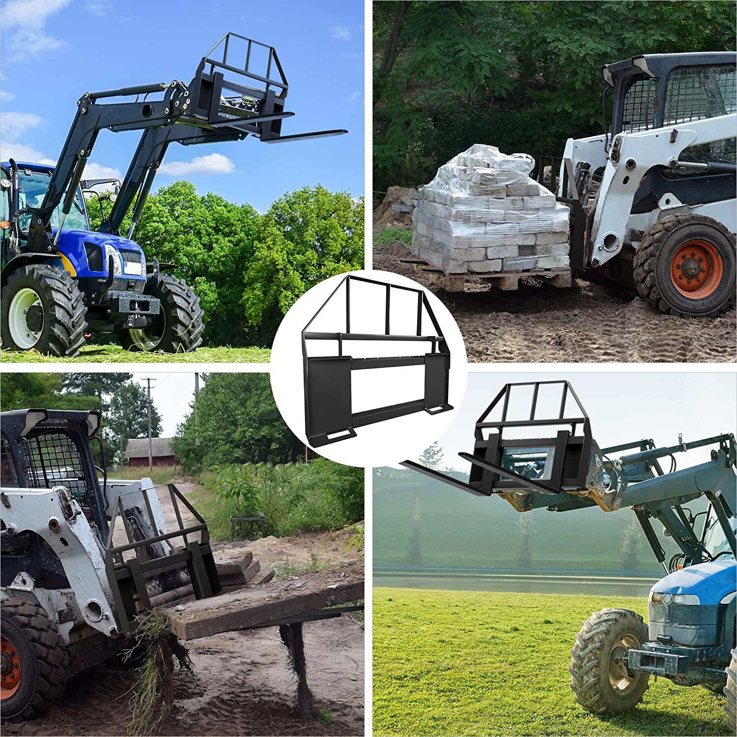 46″ Quick Attach Mount Pallet Fork Frame 4000lbs Capacity Skid Steer Attachment