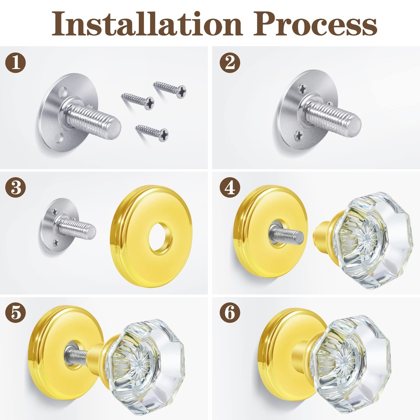 2 Pack Crystal Dummy Door Knobs, Non-Turning Single Side Dummy Door Knob Set,…